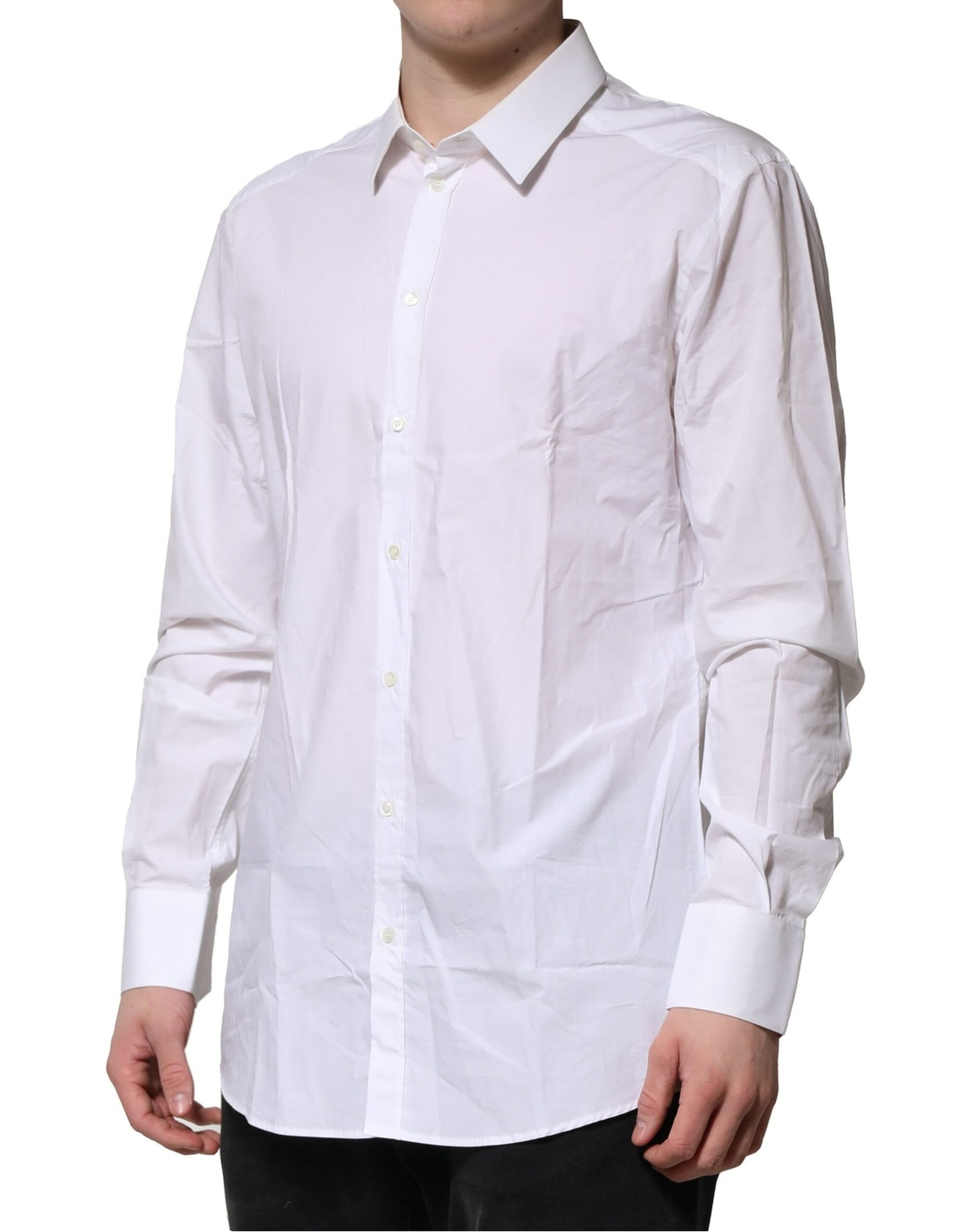 Chemise Habillée Manches Longues Dolce & Gabbana GOLD en Coton Blanc