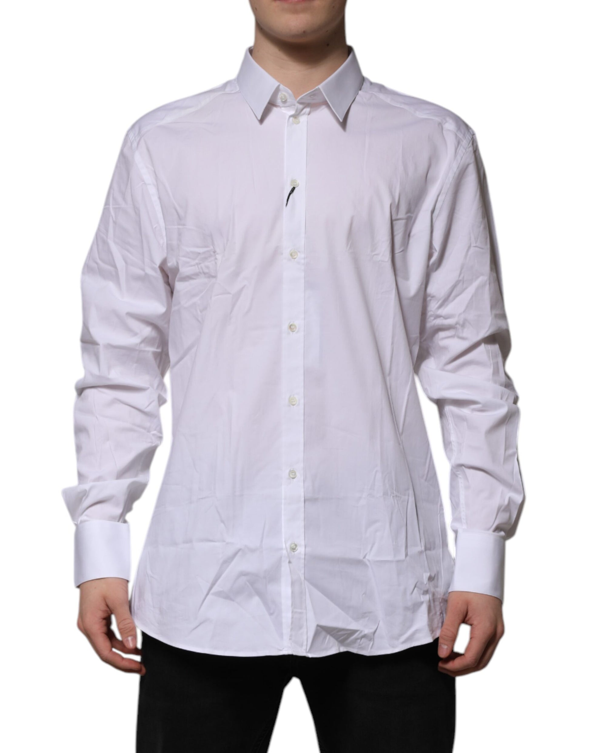 Chemise Habillée Manches Longues Dolce & Gabbana GOLD en Coton Blanc