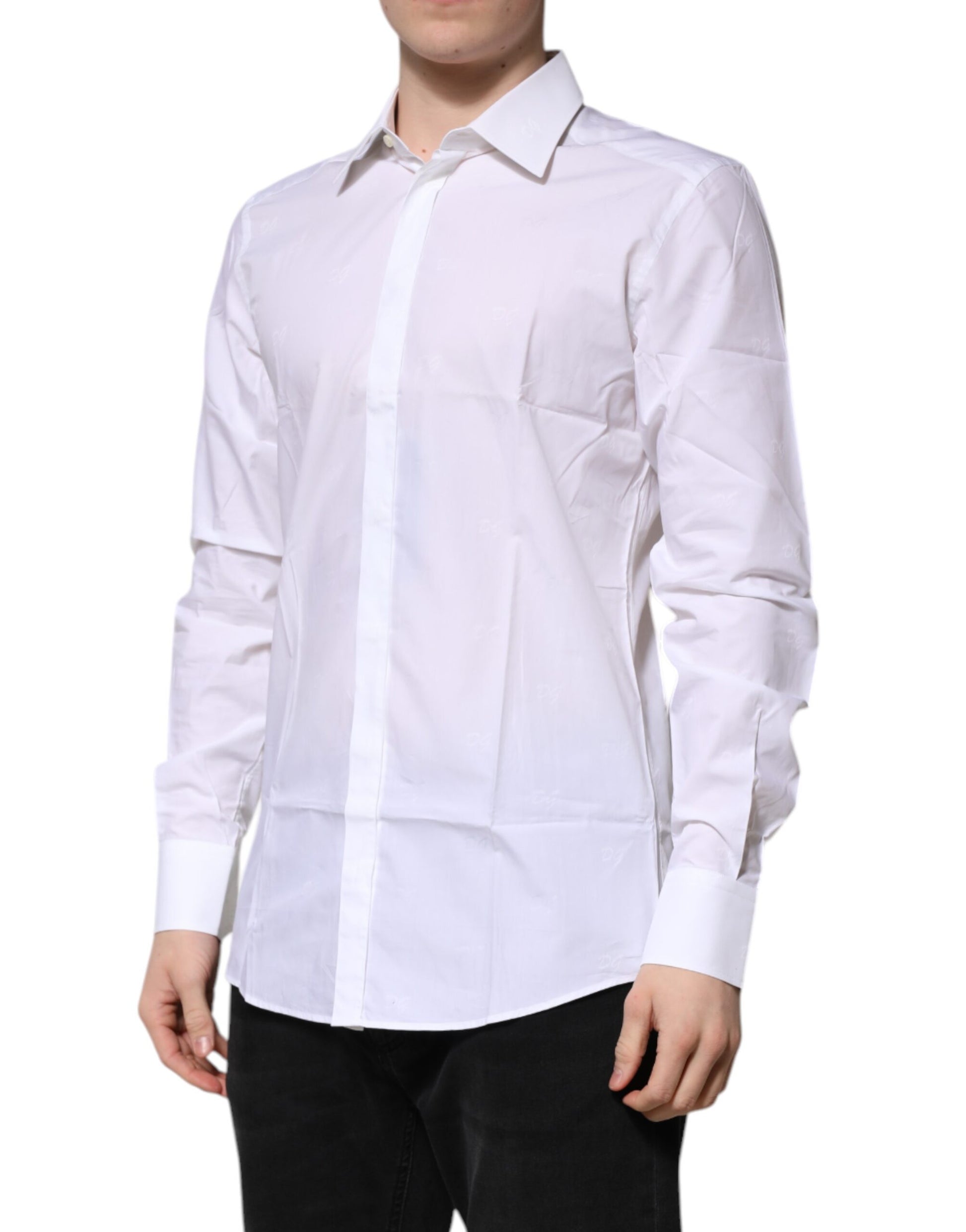 Chemise Habillée Manches Longues Dolce & Gabbana GOLD en Coton Blanc