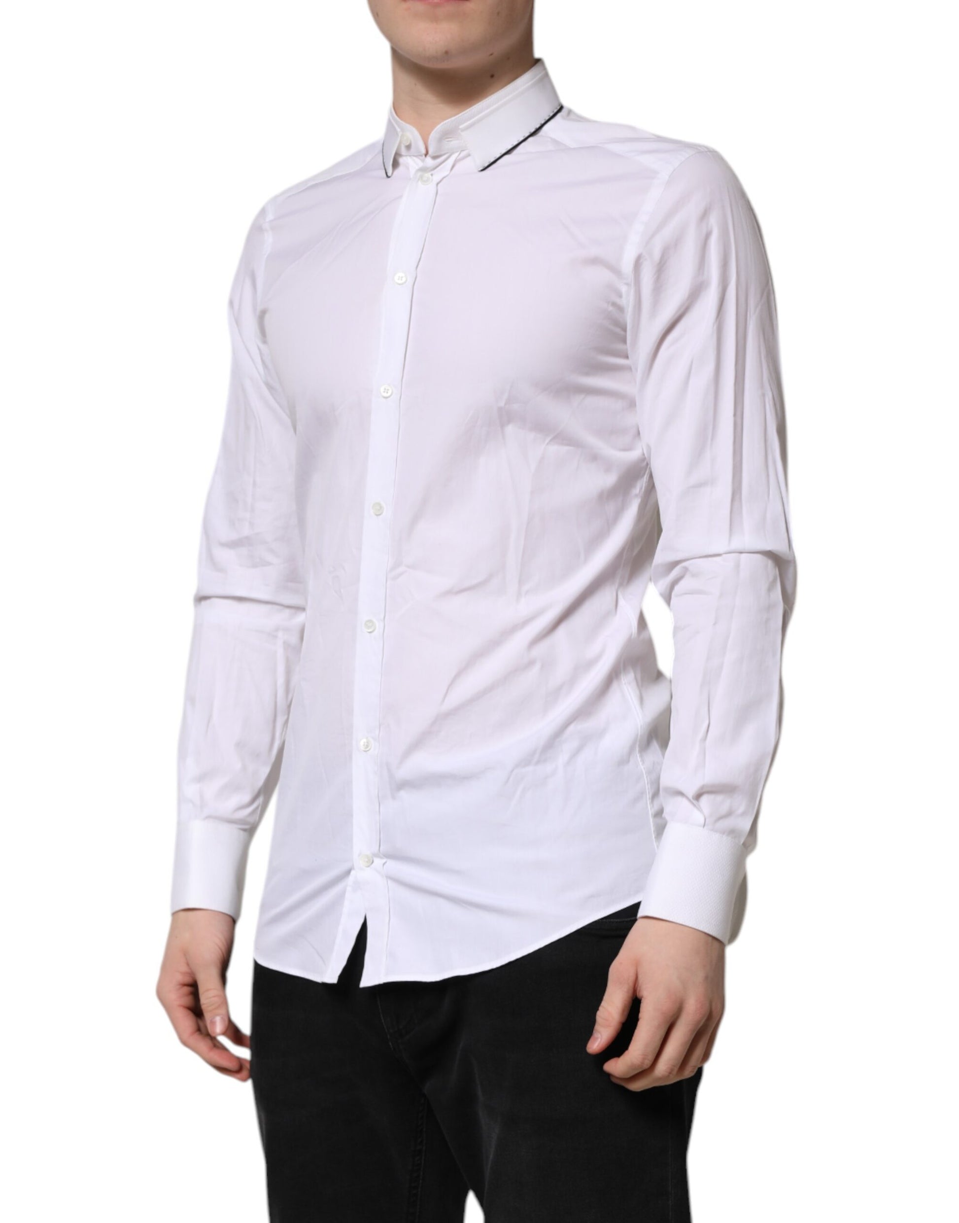 Chemise Habillée Manches Longues Dolce & Gabbana GOLD en Coton Blanc