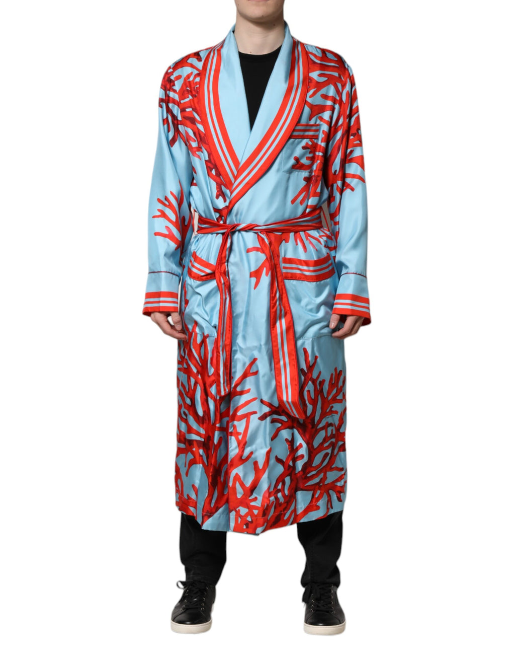 Dolce & Gabbana Manteau Robe Courte à Imprimé Corail Rouge et Bleu