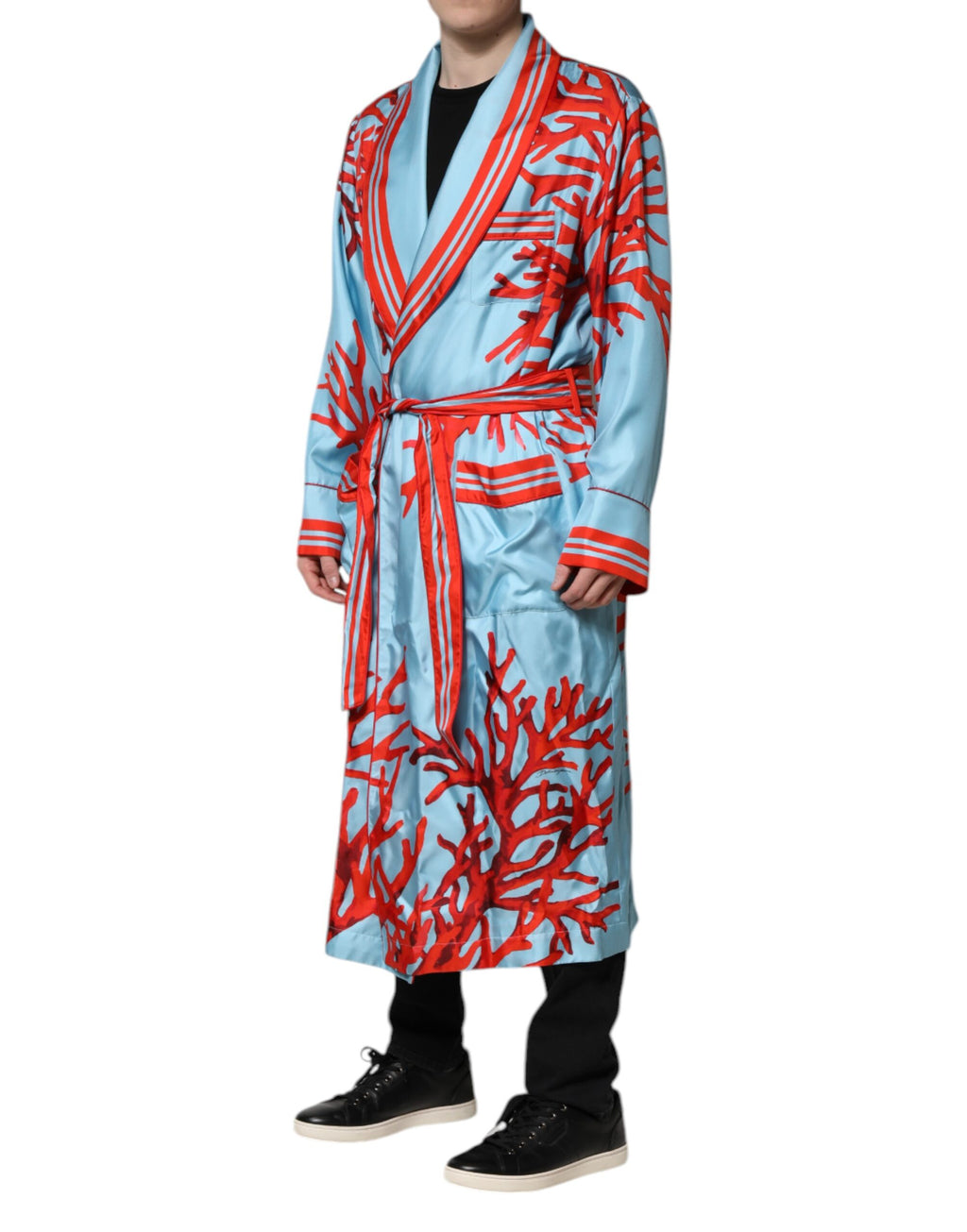 Dolce & Gabbana Manteau Robe Courte à Imprimé Corail Rouge et Bleu