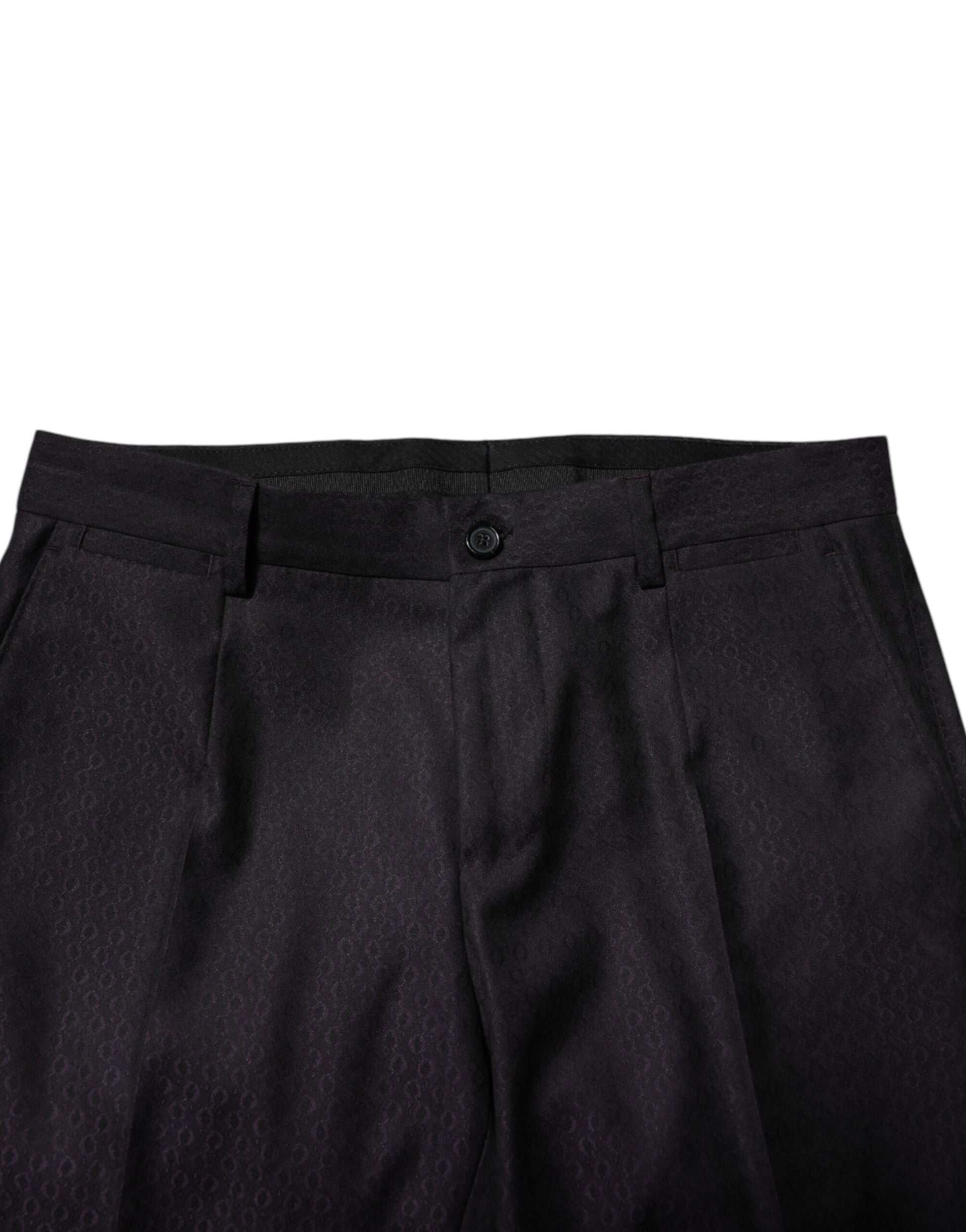 Dolce & Gabbana Black Wool Patterned Formal Pants
