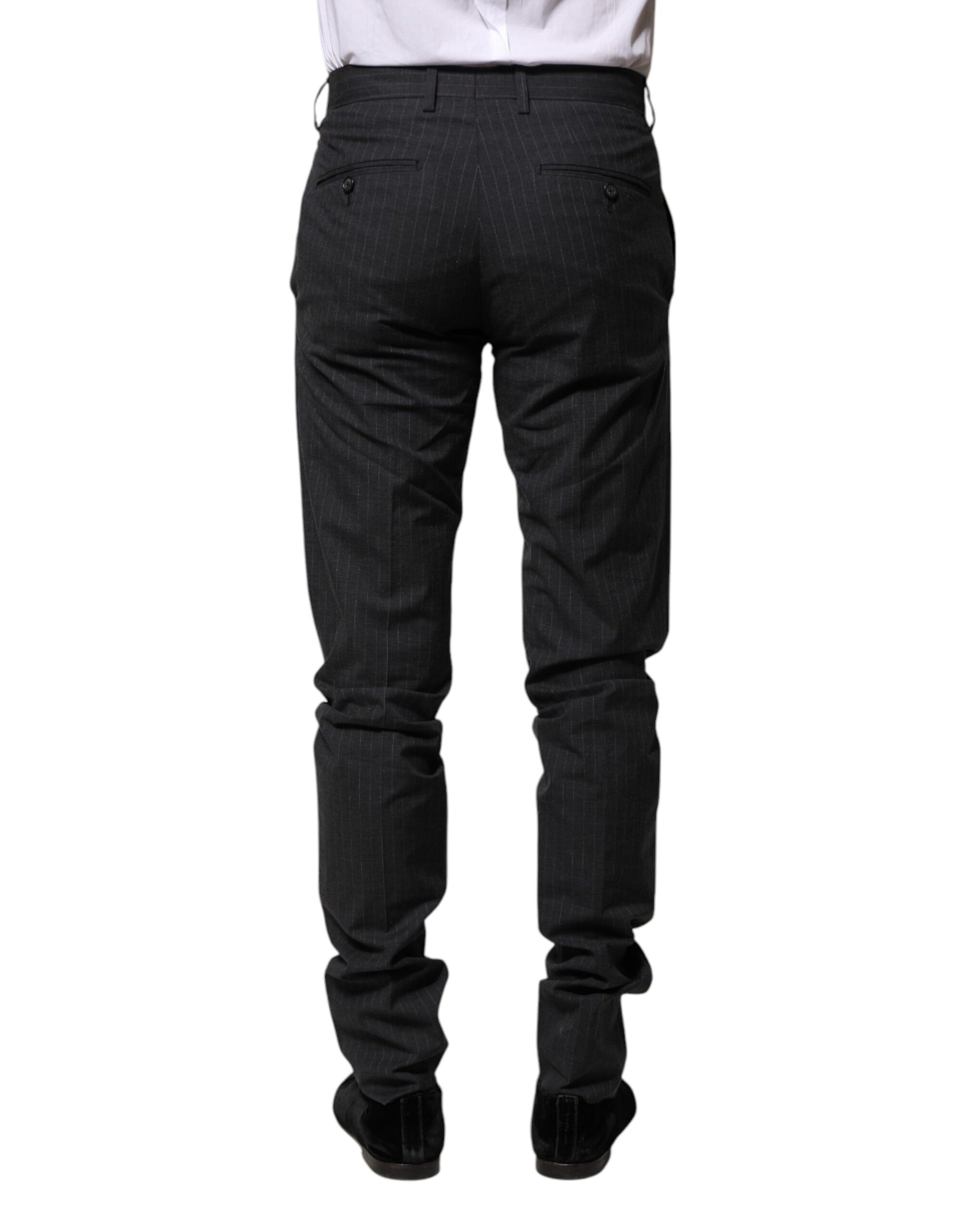 Dolce & Gabbana Gray Striped Cotton Formal Pants