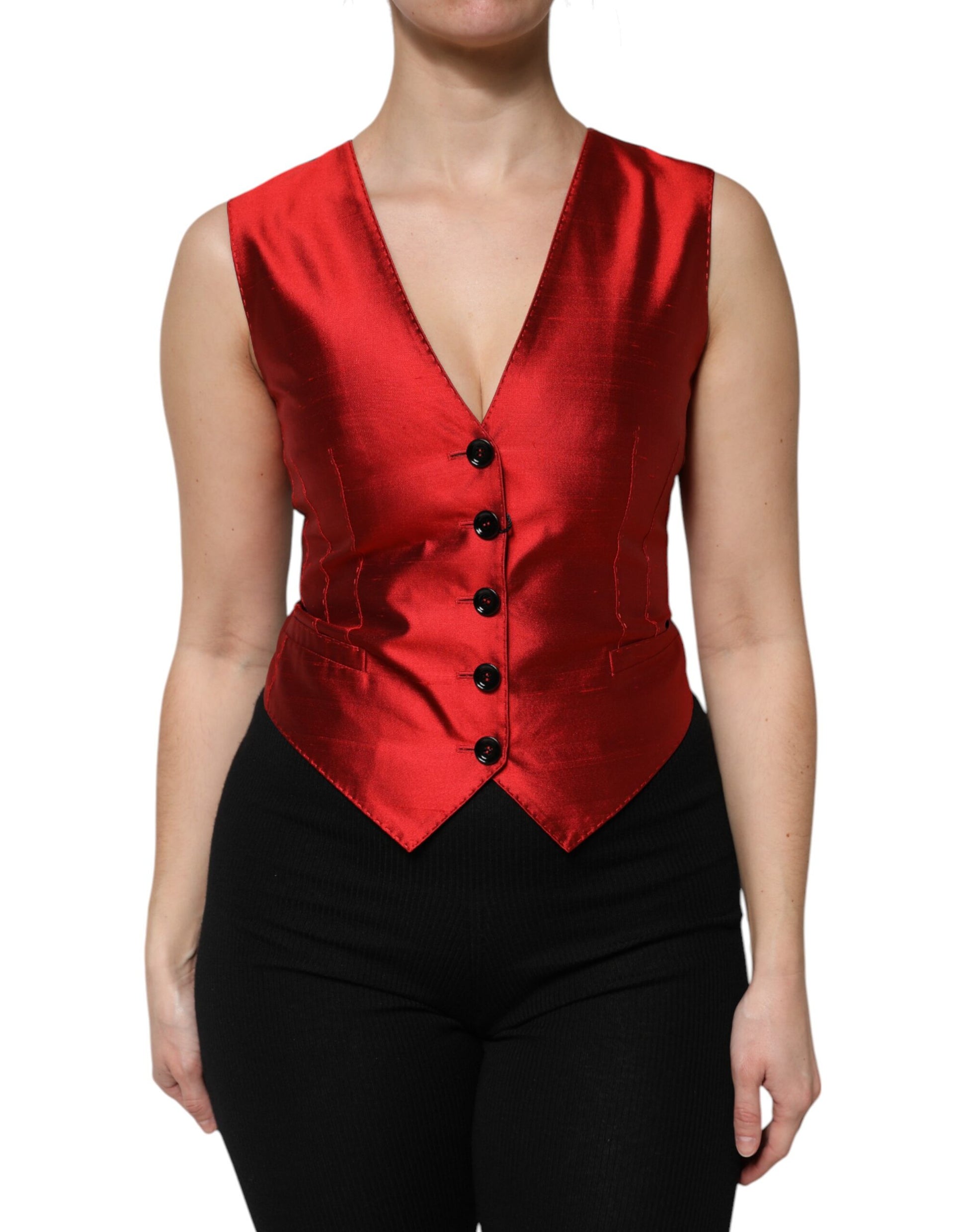 Haut sans manches Dolce & Gabbana rouge et noir à boutonnage.
