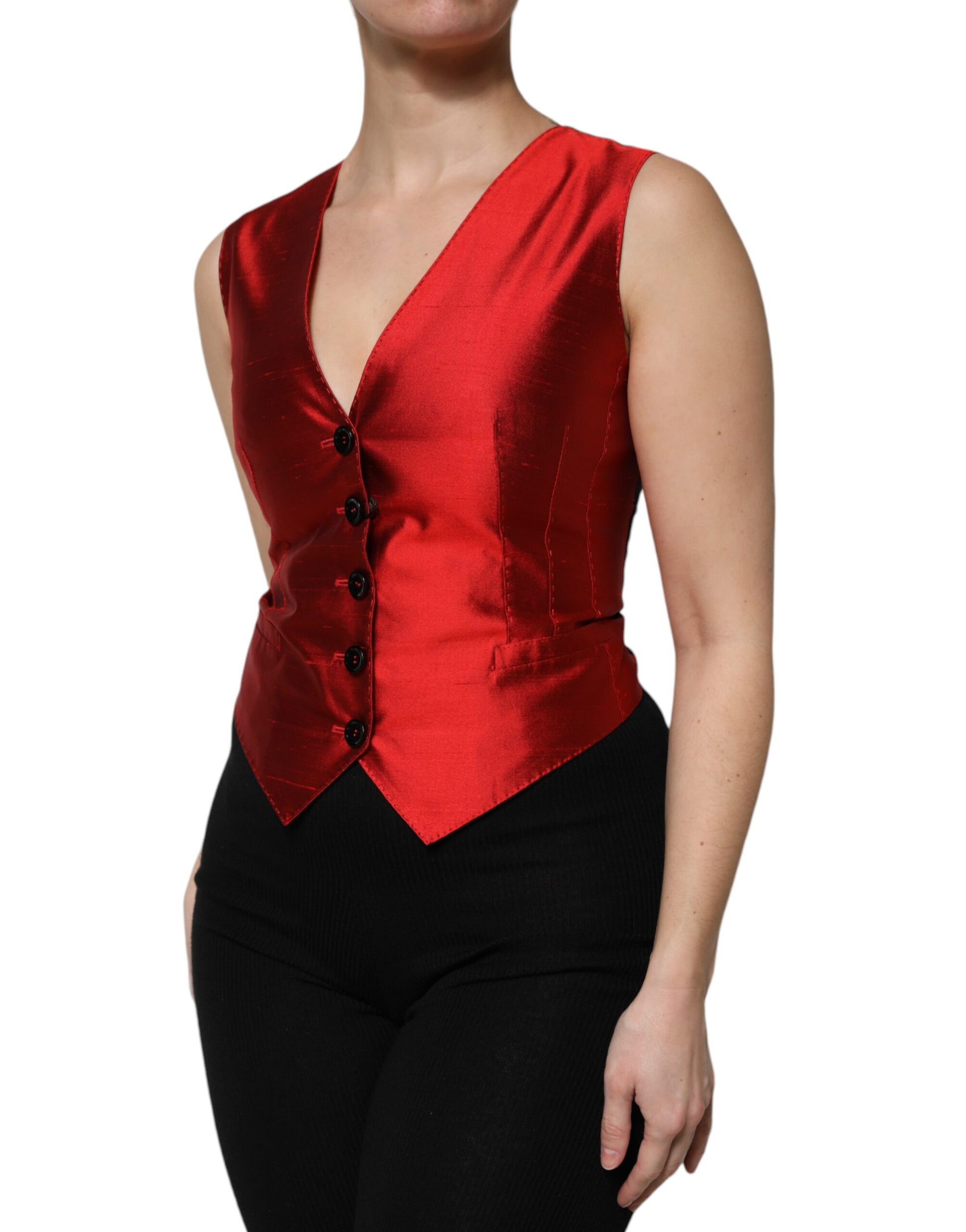 Haut sans manches Dolce & Gabbana rouge et noir à boutonnage.