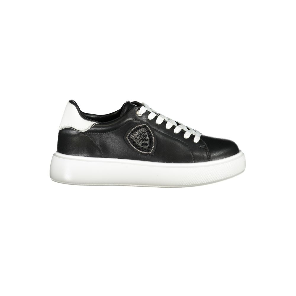 Blauer Damen Sneaker aus schwarzem Leder