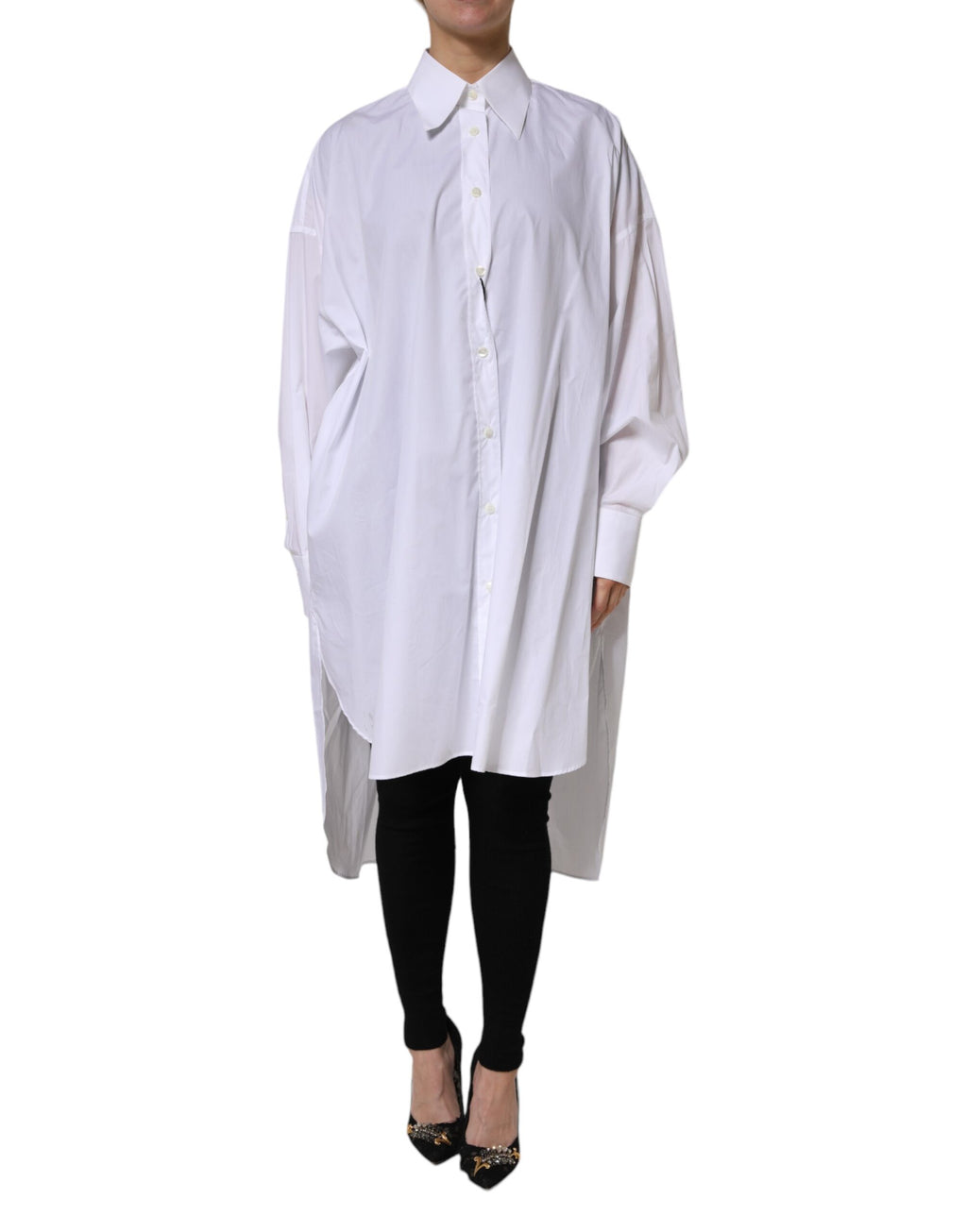 Haut à manches longues Dolce & Gabbana en coton blanc avec col