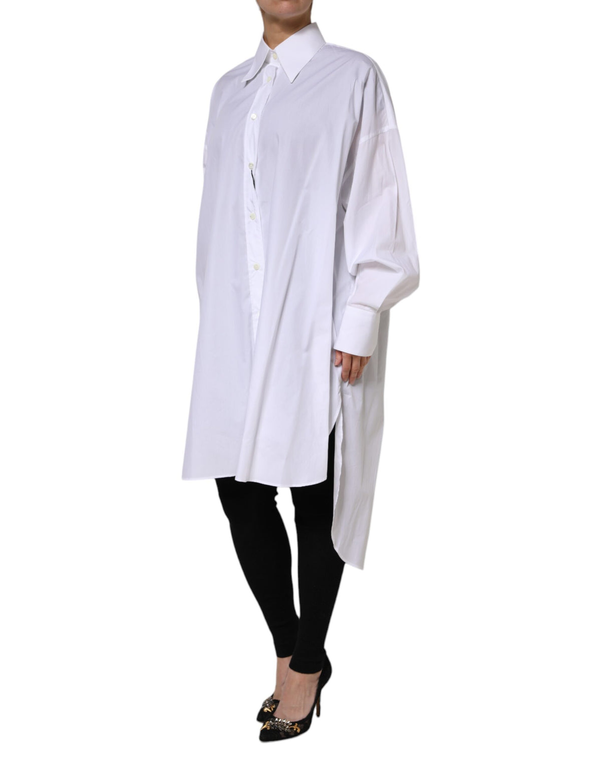Haut à manches longues Dolce & Gabbana en coton blanc avec col