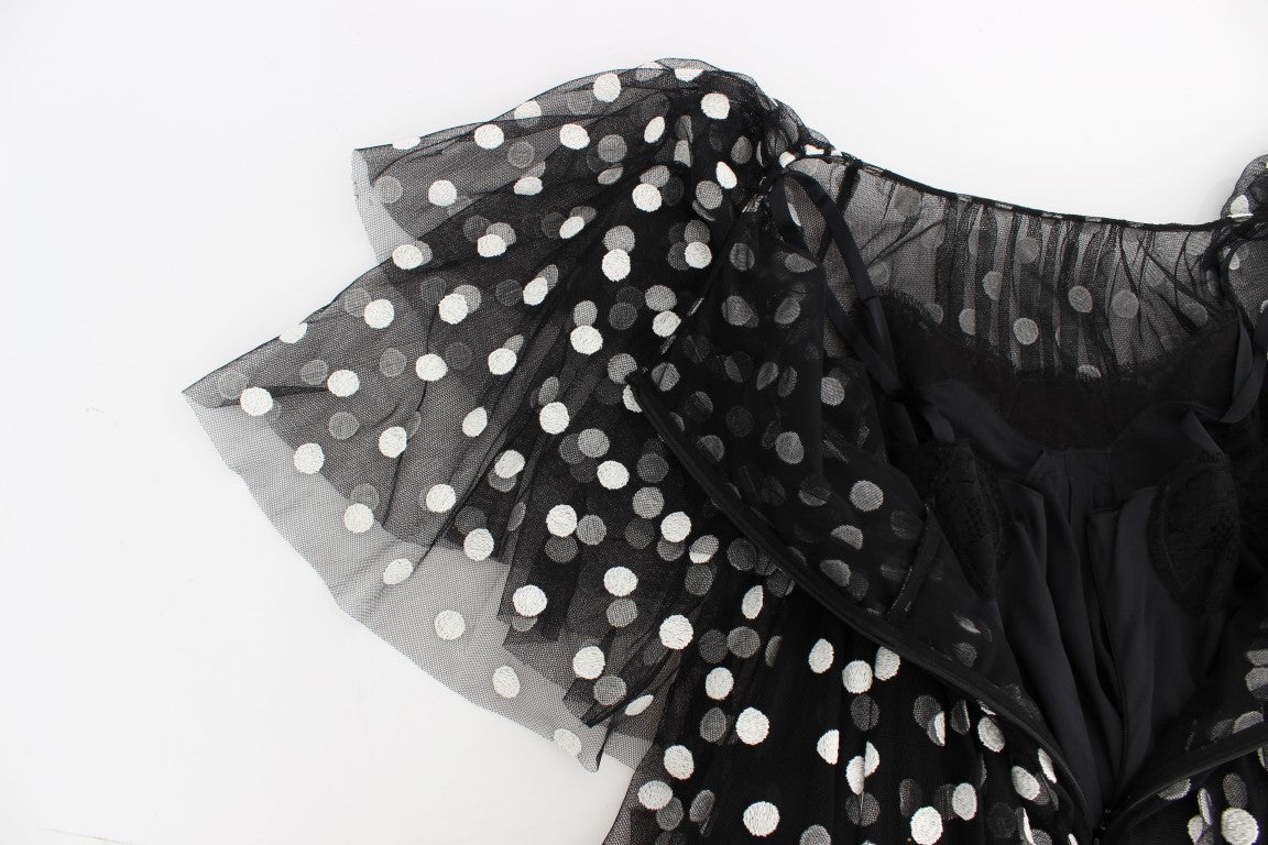 Robe à volants Dolce & Gabbana noire à pois blancs