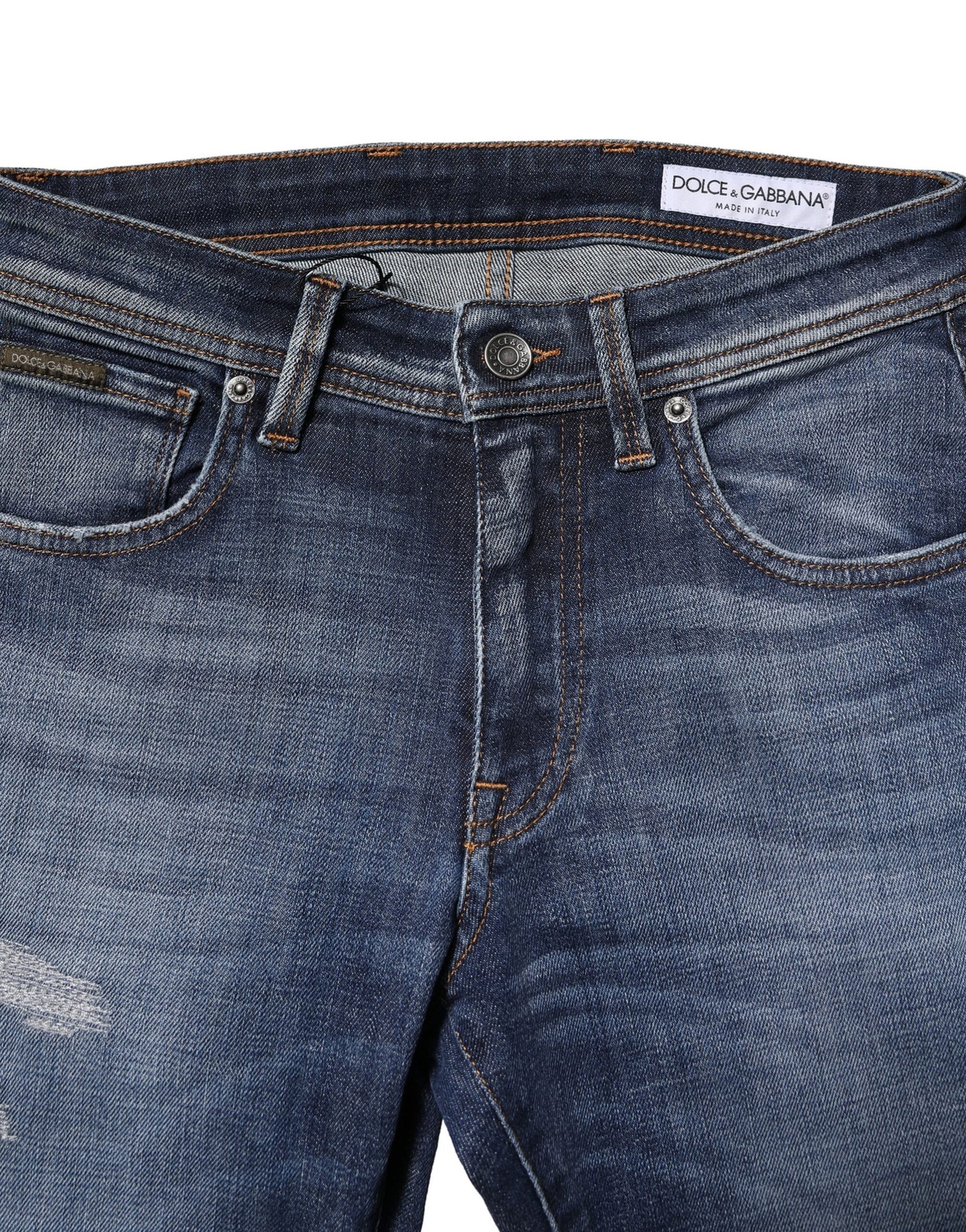 Dolce & Gabbana Blue Washed Cotton Slim Fit Men Denim Jeans