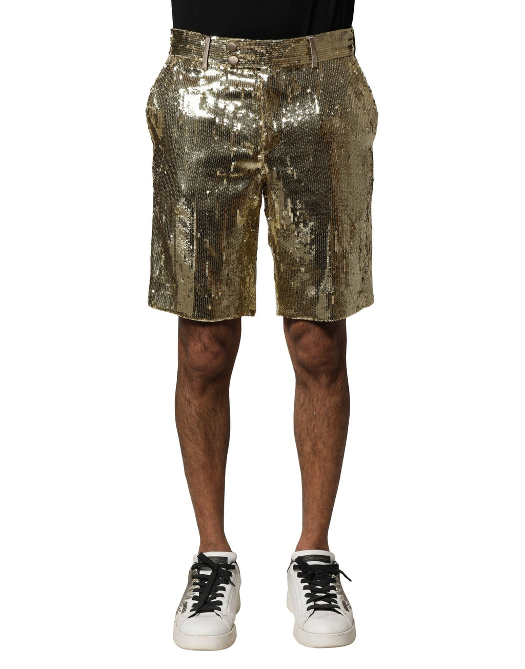 Shorts bermuda Dolce & Gabbana en polyester doré à sequins et ornements