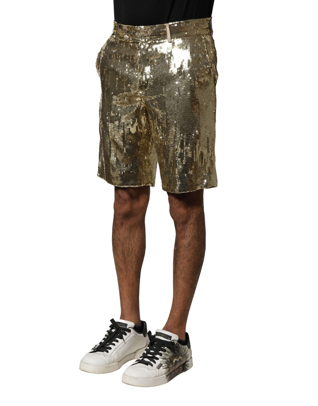 Shorts bermuda Dolce & Gabbana en polyester doré à sequins et ornements