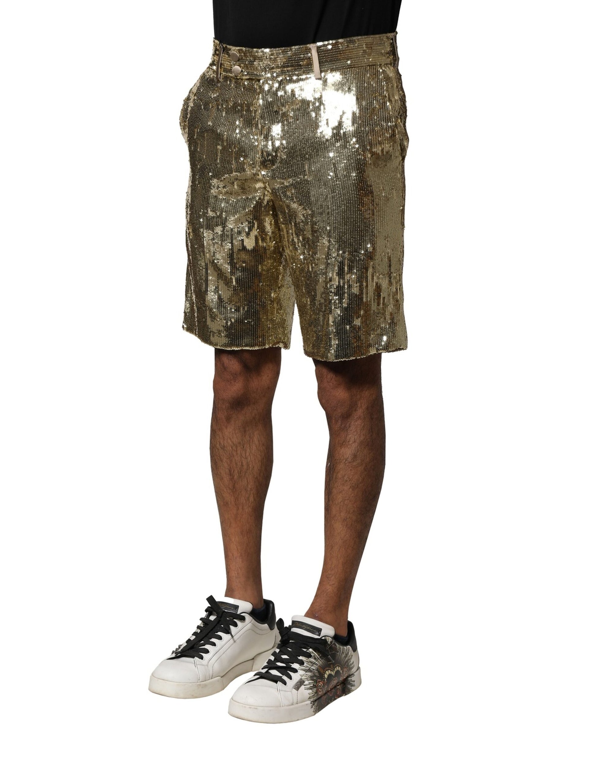 Shorts bermuda Dolce & Gabbana en polyester doré à sequins et ornements