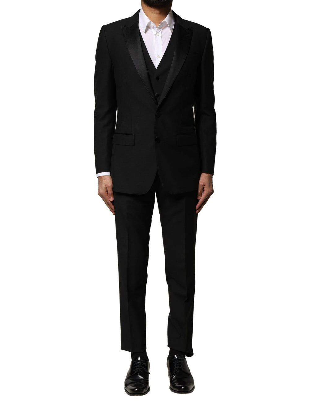 Costume 3 pièces croisé en laine noire Dolce & Gabbana