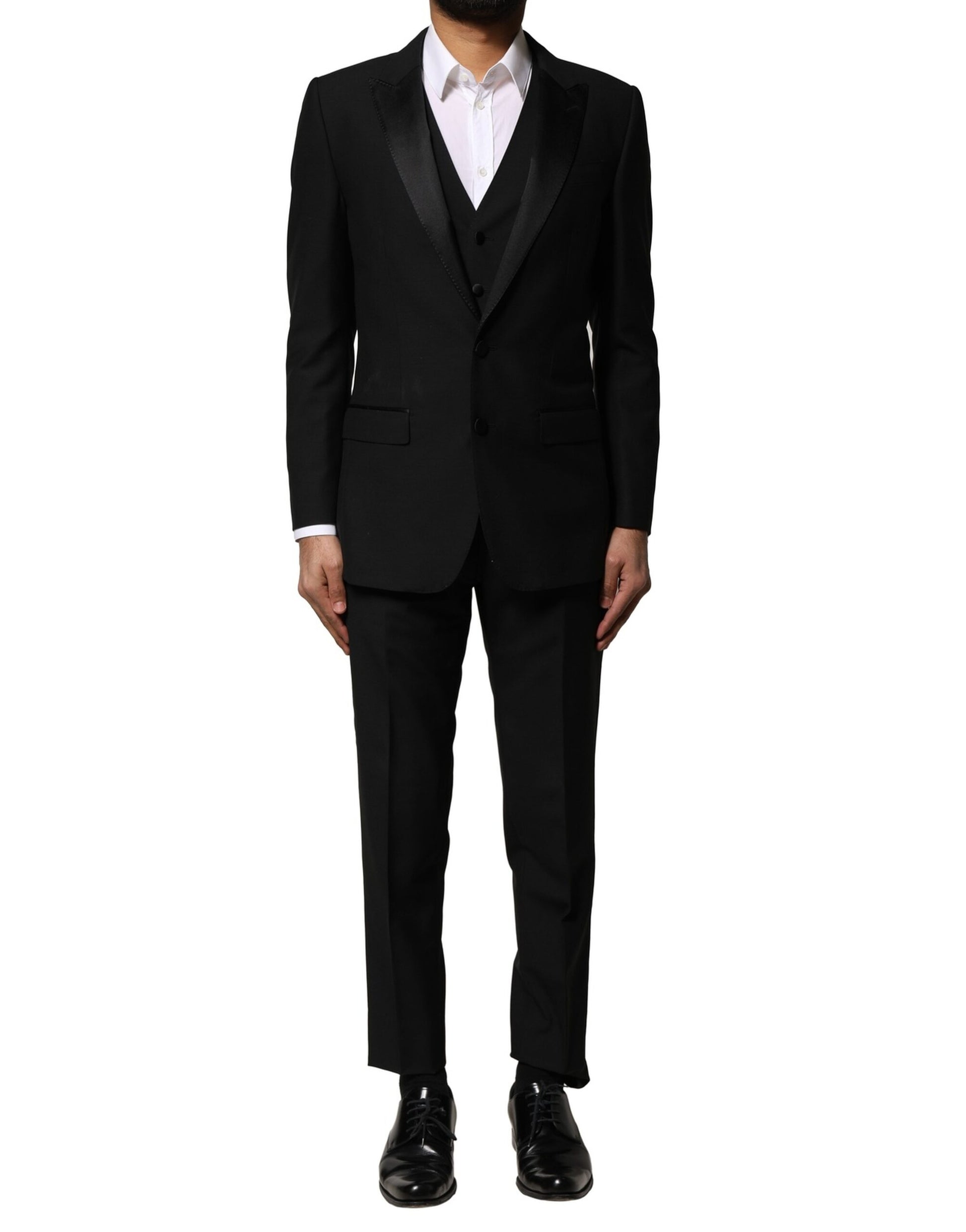 Costume 3 pièces croisé en laine noire Dolce & Gabbana
