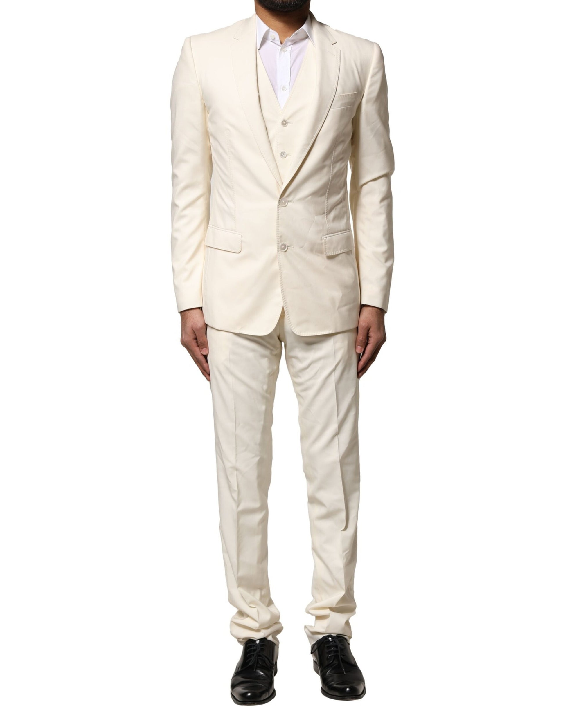 Costume Dolce & Gabbana en laine ivoire, 3 pièces, à simple boutonnage