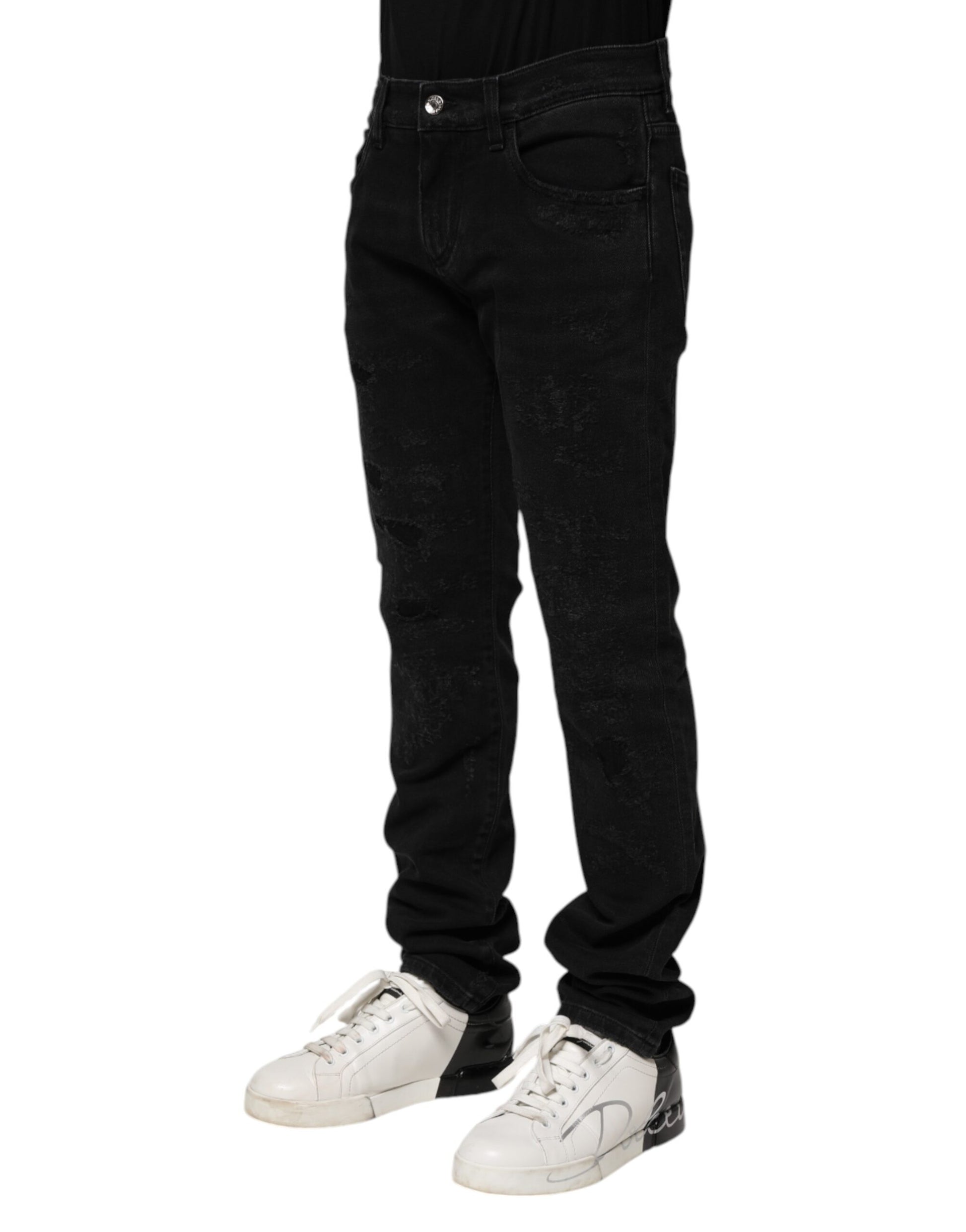 Jeans skinny en denim de coton noir Dolce & Gabbana pour homme