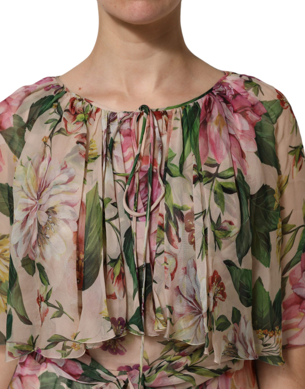 Robe longue à volants imprimée floral rose Dolce & Gabbana