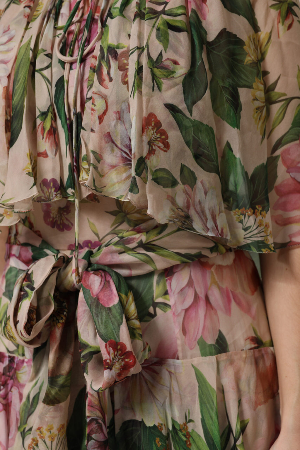 Robe longue à volants imprimée floral rose Dolce & Gabbana
