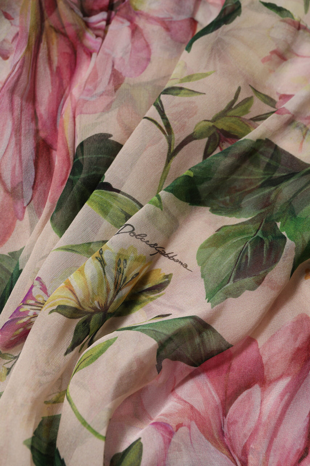Robe longue à volants imprimée floral rose Dolce & Gabbana