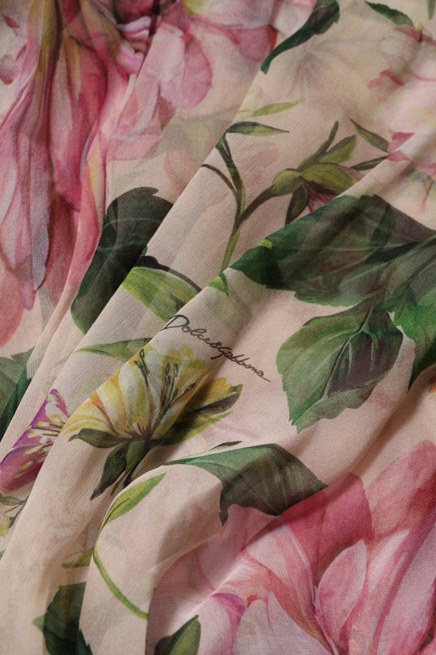 Robe longue à volants imprimée floral rose Dolce & Gabbana