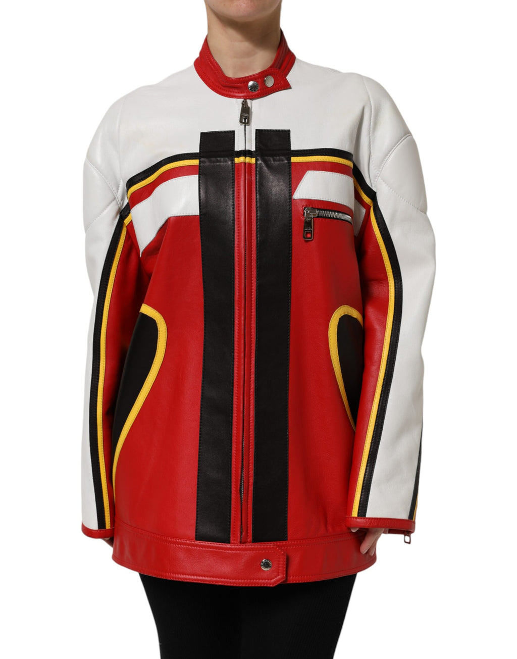 Blouson en cuir multicolore avec fermeture éclair intégrale Dolce & Gabbana