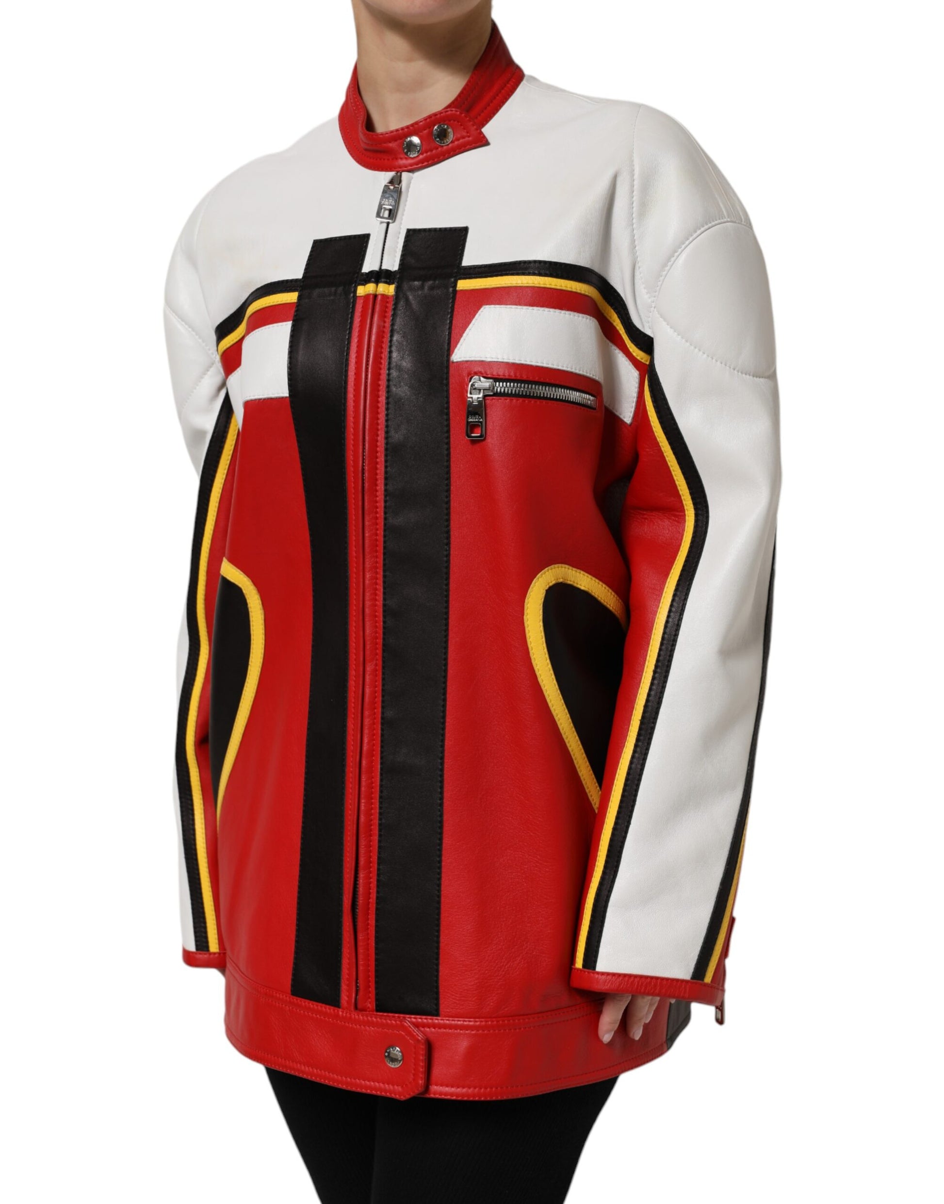 Blouson en cuir multicolore avec fermeture éclair intégrale Dolce & Gabbana