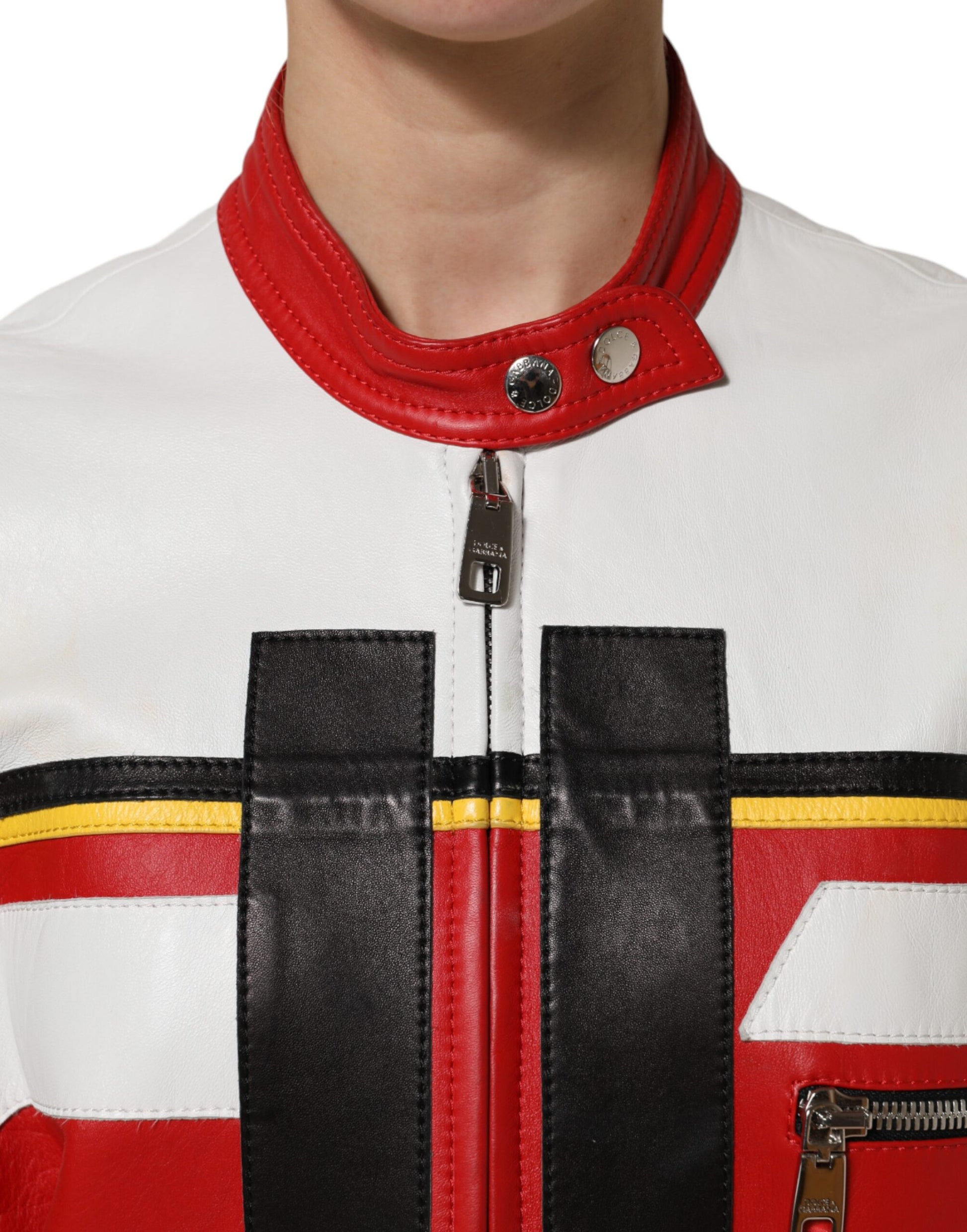 Blouson en cuir multicolore avec fermeture éclair intégrale Dolce & Gabbana
