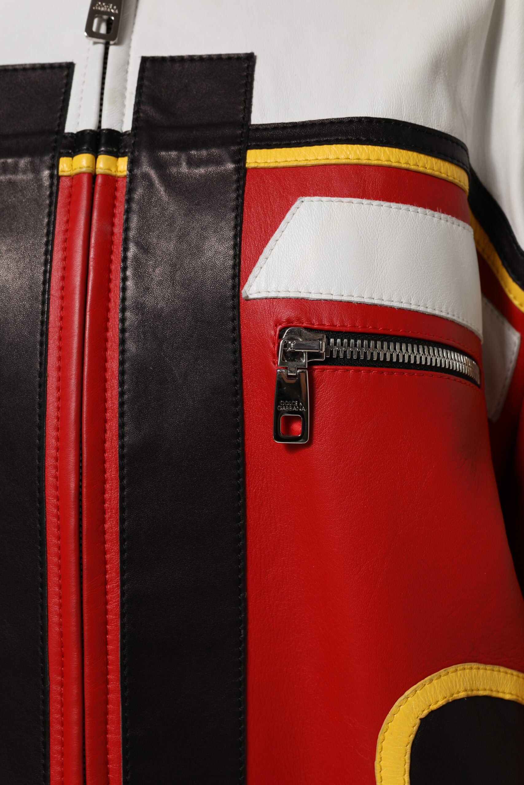Blouson en cuir multicolore avec fermeture éclair intégrale Dolce & Gabbana
