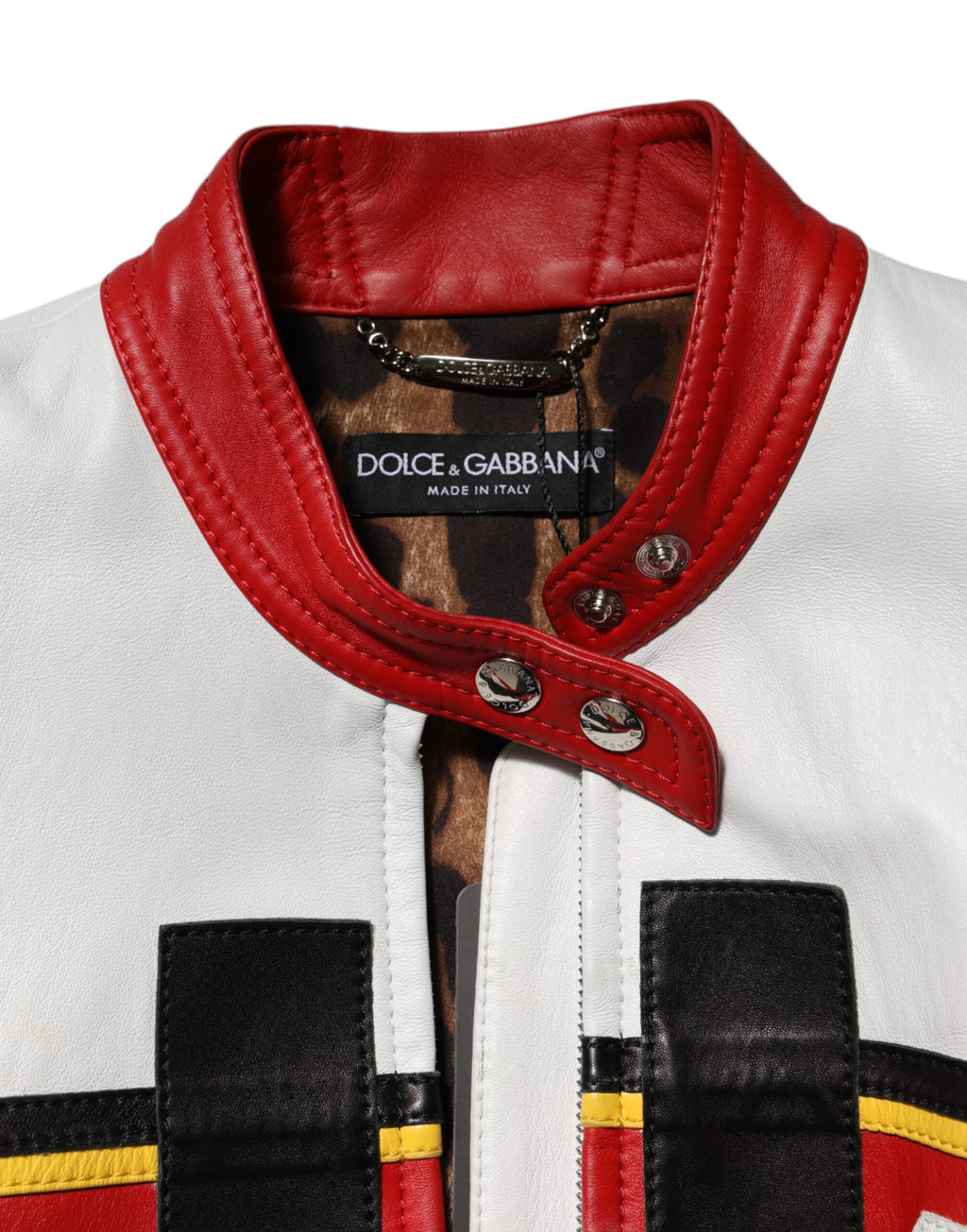 Blouson en cuir multicolore avec fermeture éclair intégrale Dolce & Gabbana