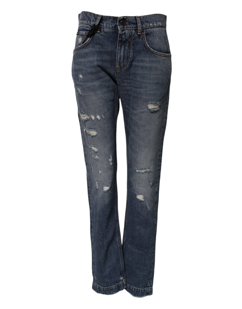 Jean en denim déchiré coupe décontractée en coton bleu Dolce & Gabbana