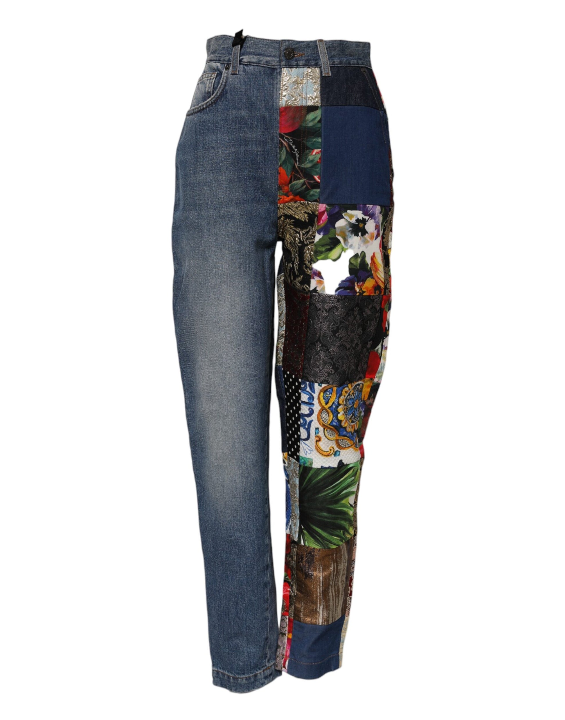 Jean en denim taille haute Dolce & Gabbana bleu AMBER patchwork