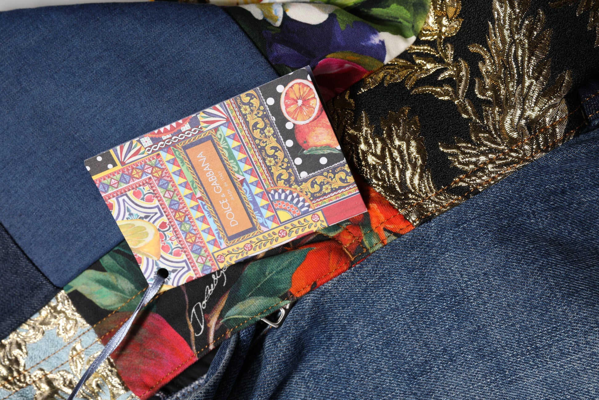 Jean en denim taille haute Dolce & Gabbana bleu AMBER patchwork