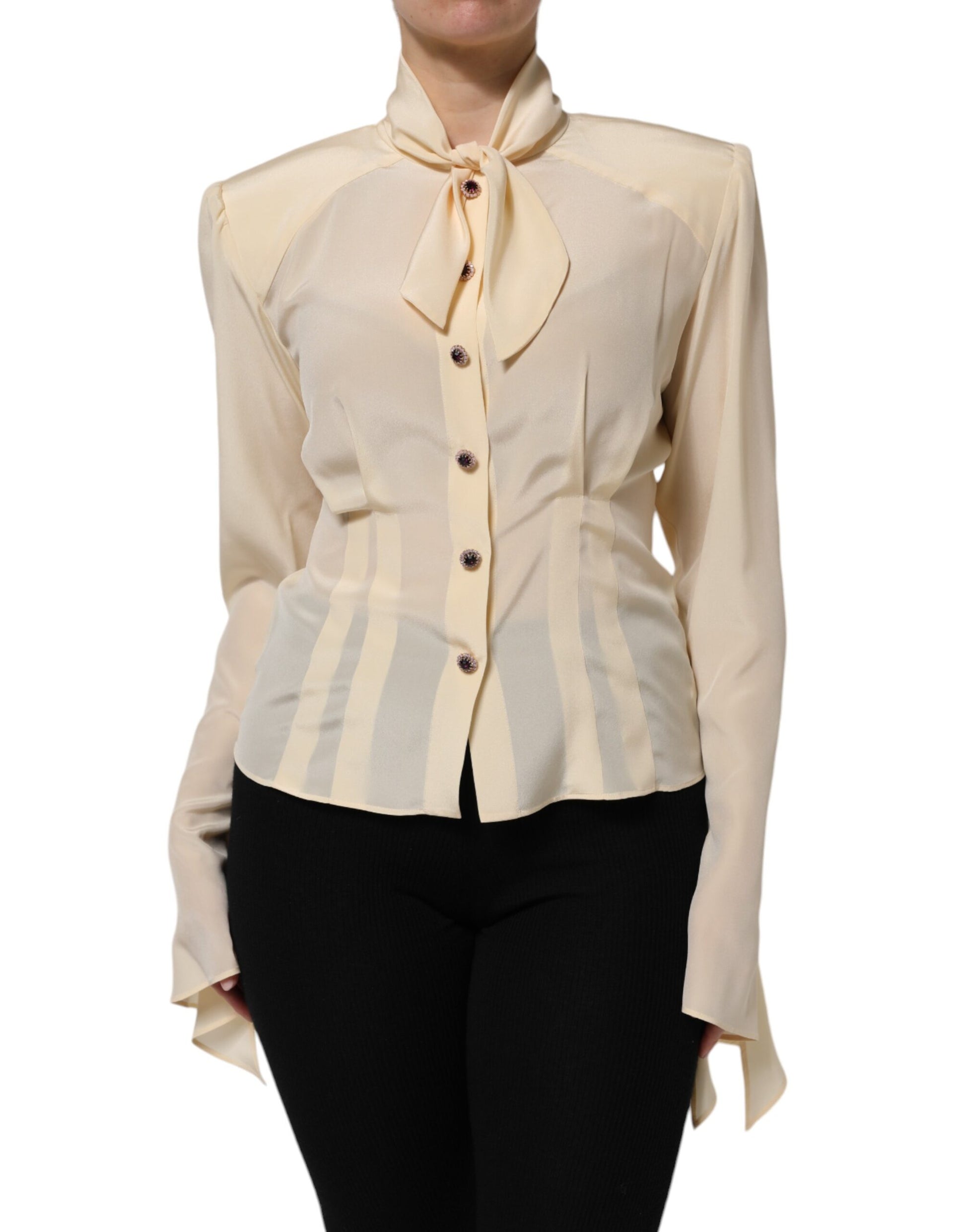 Chemisier Dolce & Gabbana col lavallière boutonné jaune clair