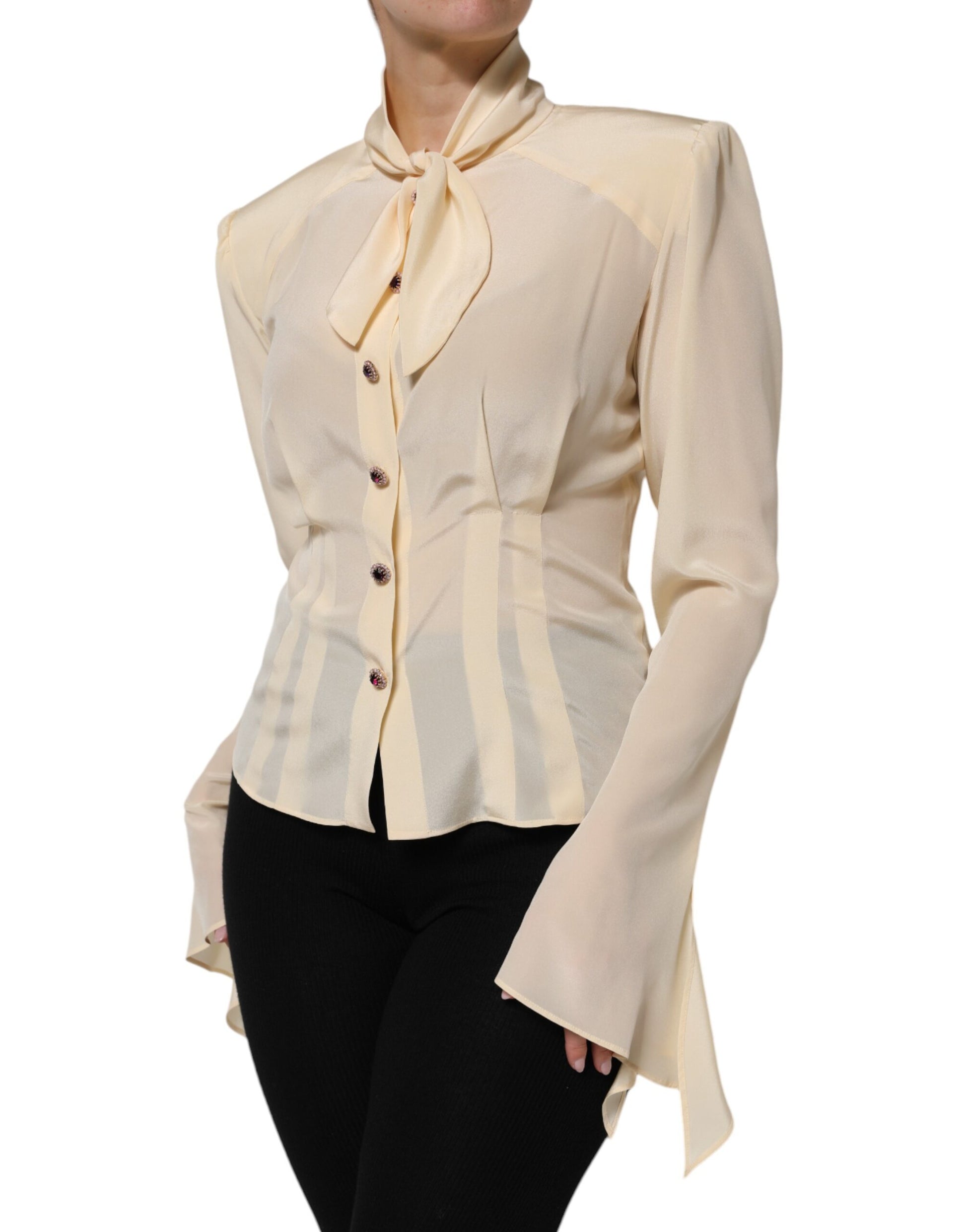 Chemisier Dolce & Gabbana col lavallière boutonné jaune clair