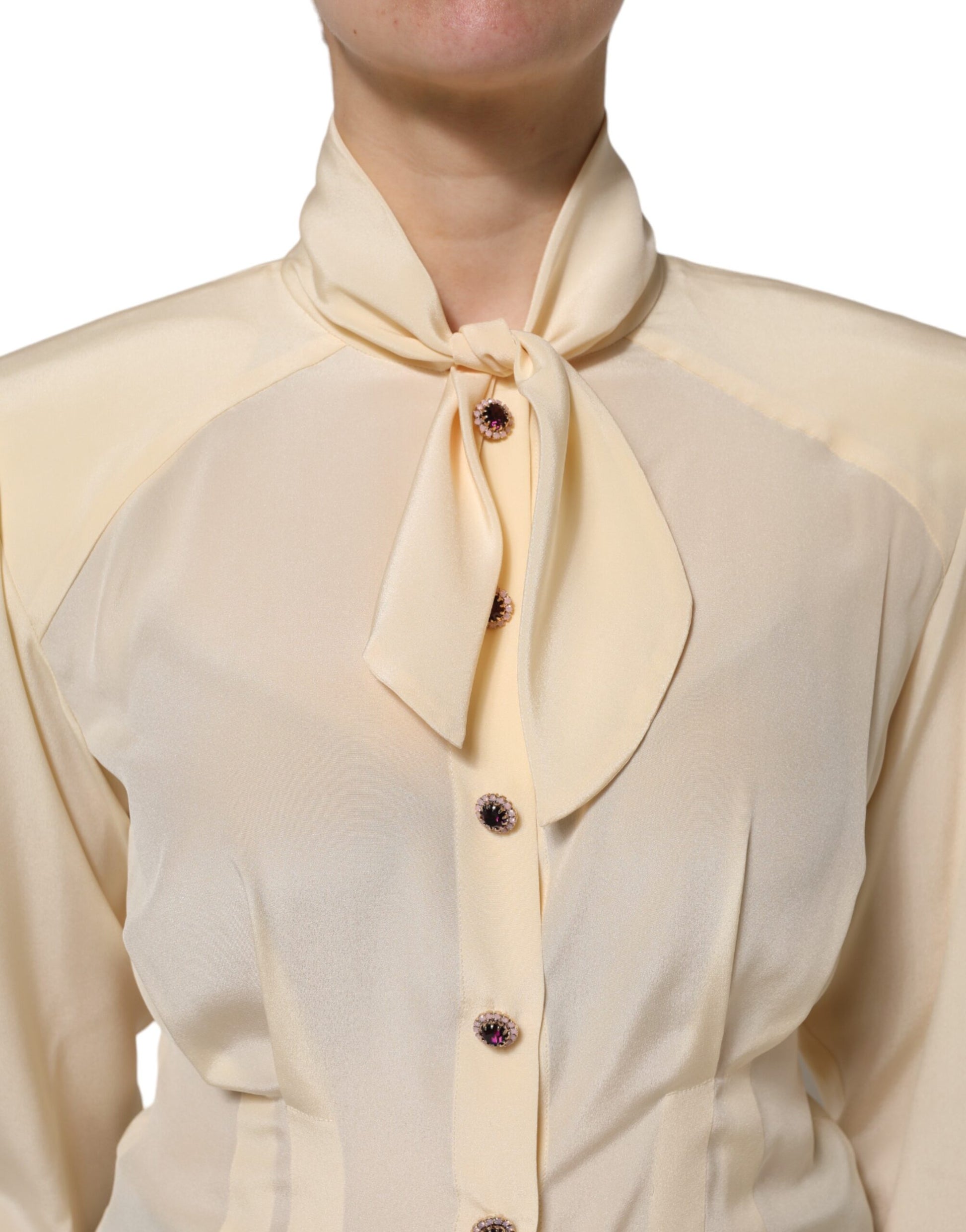 Chemisier Dolce & Gabbana col lavallière boutonné jaune clair