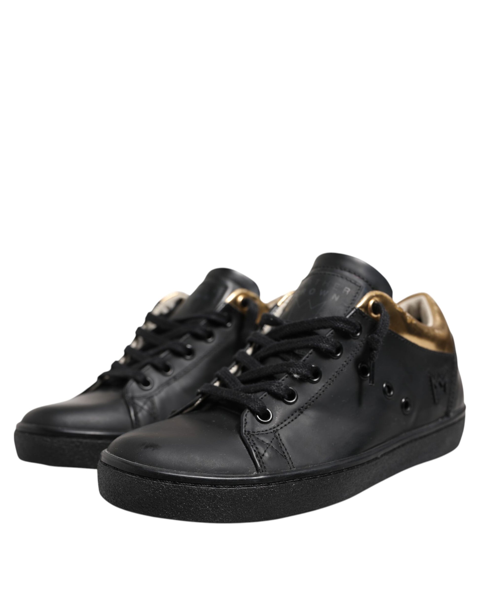 Leather Crown Black Low Top Sneakers for Women detail view