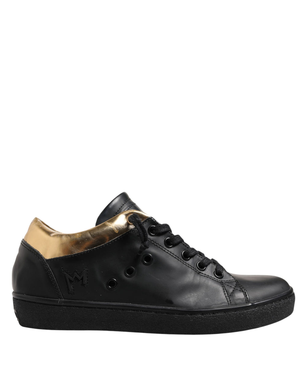 Leather Crown Black Low Top Sneakers for Women