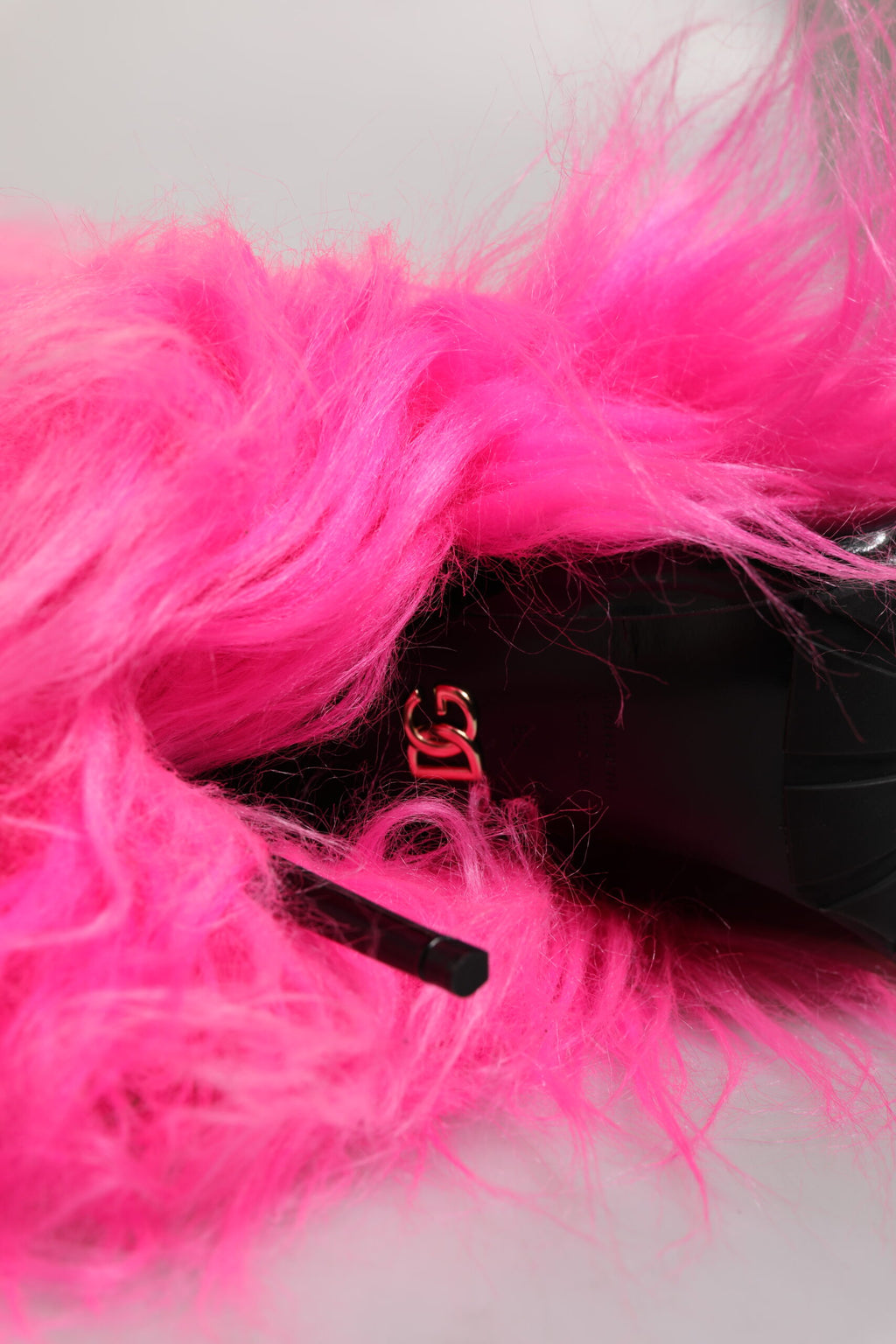 Dolce & Gabbana Pinke Kunstpelz-Leder-High-Heel-Stiefel Schuhe