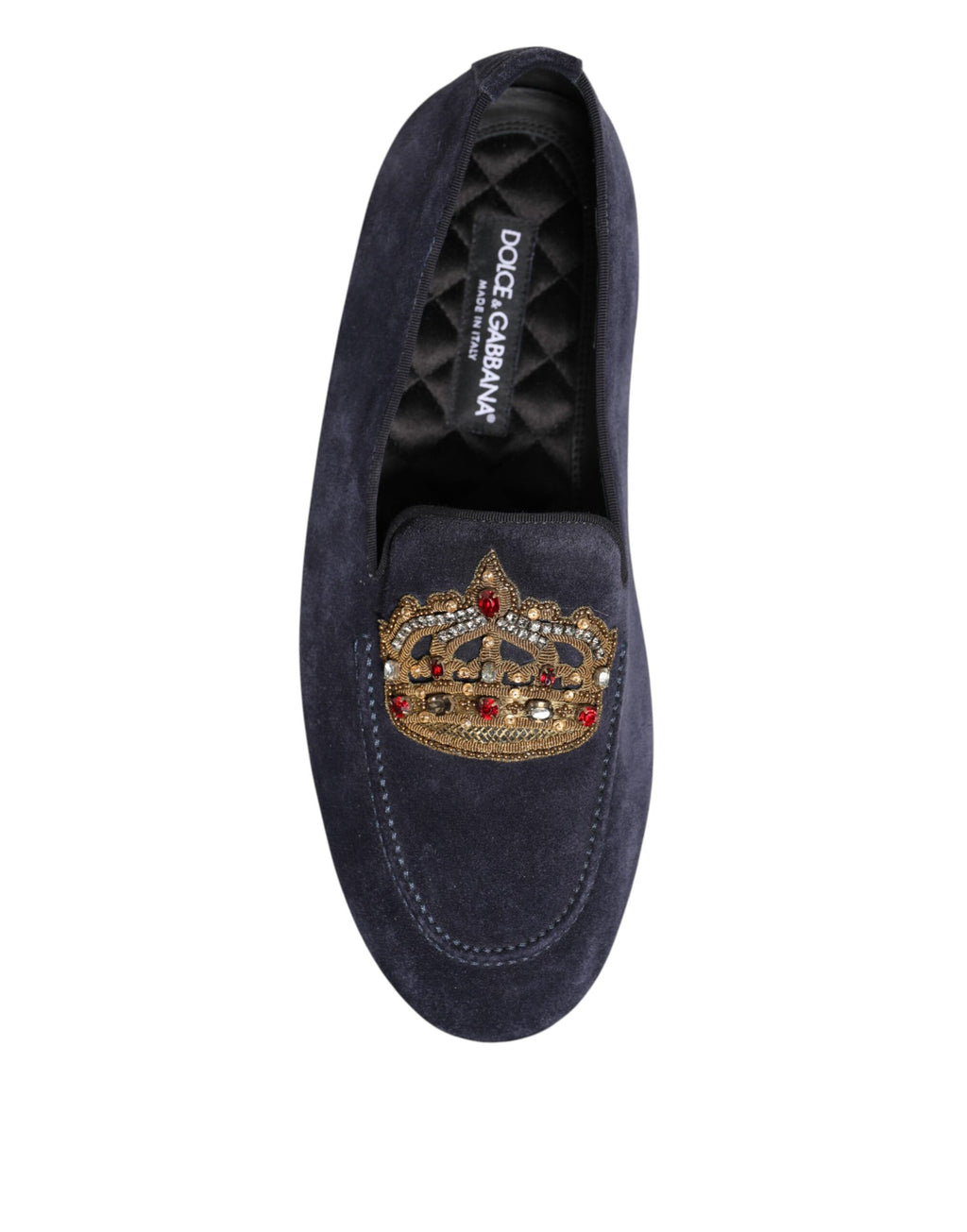 Dolce & Gabbana Blaue Wildleder-Loafer mit Kronen-Kristall Verzierung