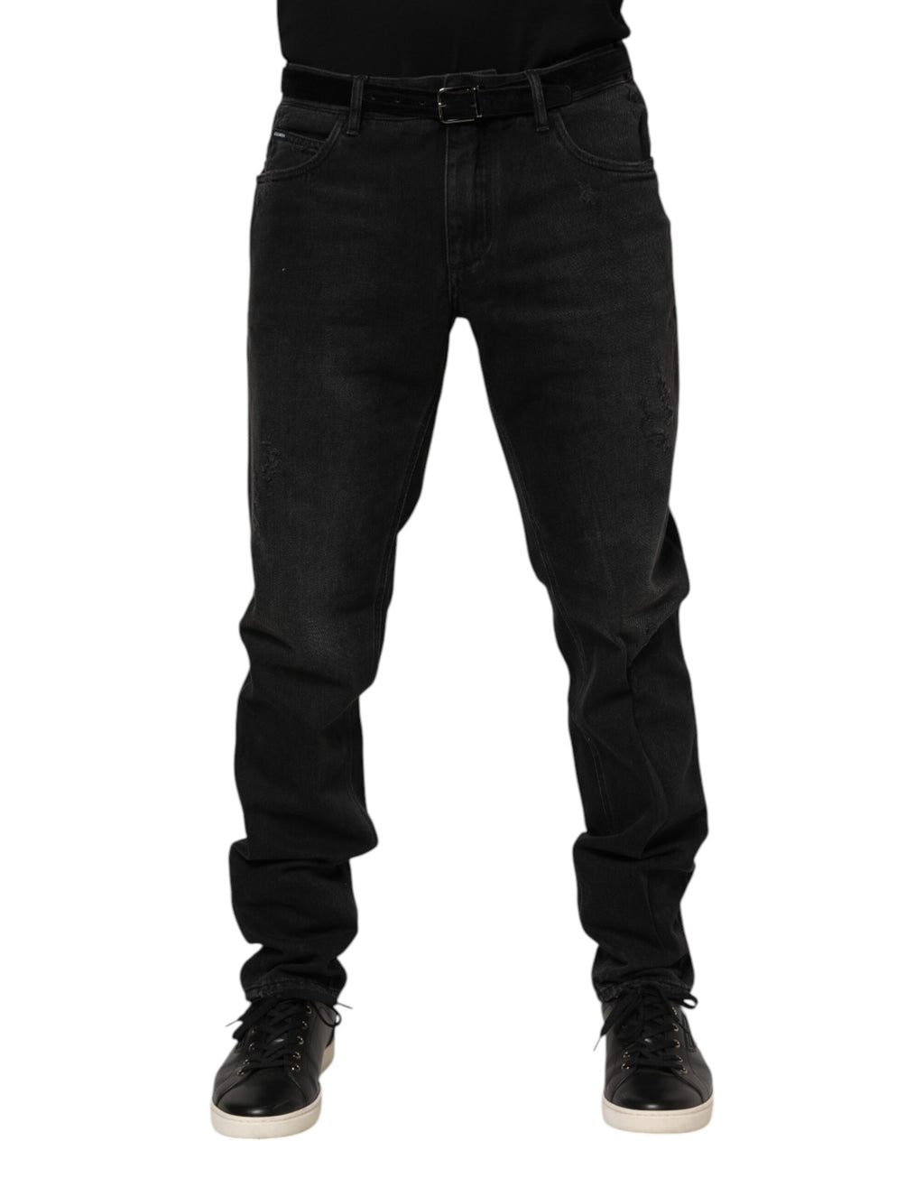 Dolce & Gabbana Black Cotton Logo Plaque Skinny Denim Jeans
