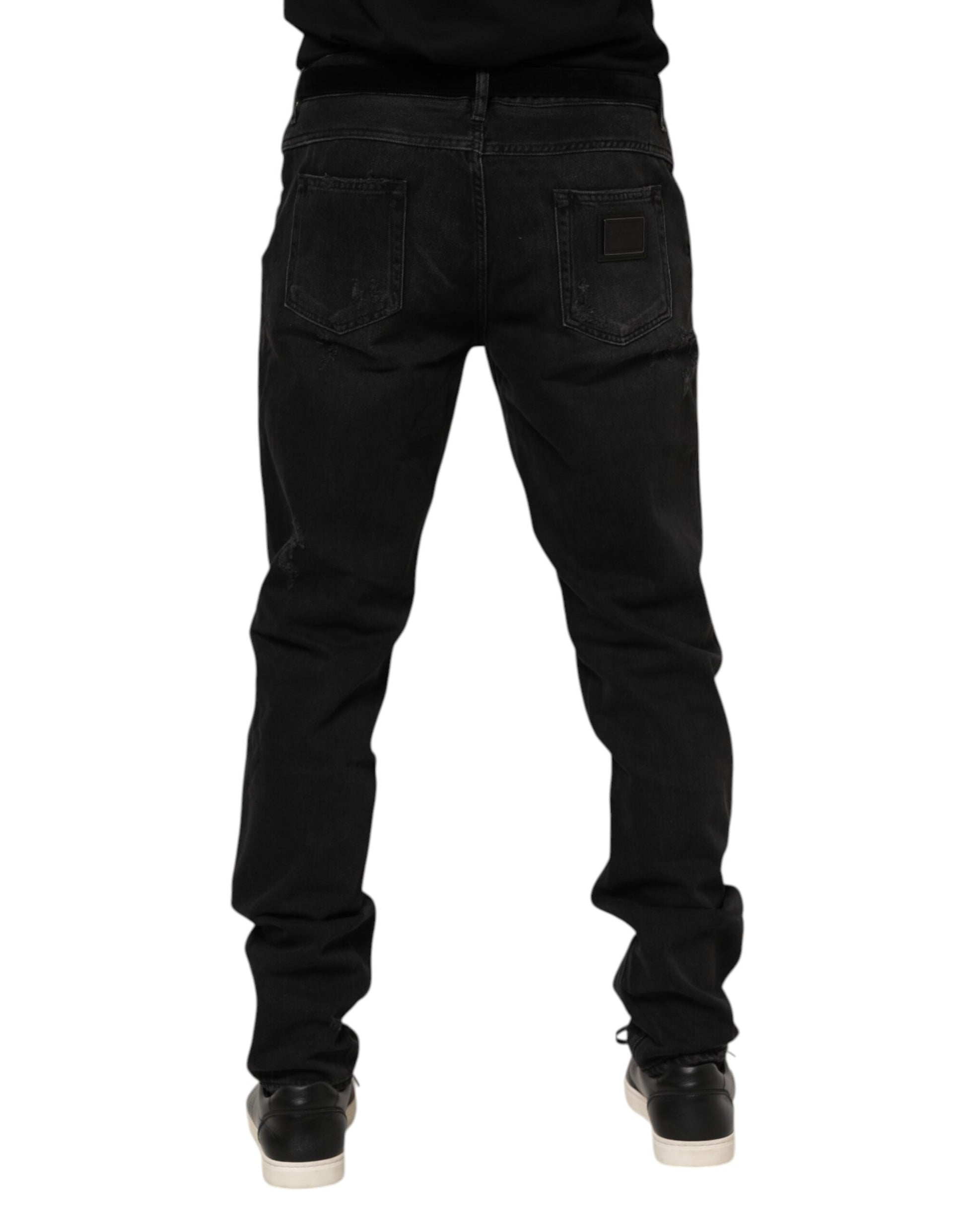 Dolce & Gabbana Black Cotton Logo Plaque Skinny Denim Jeans