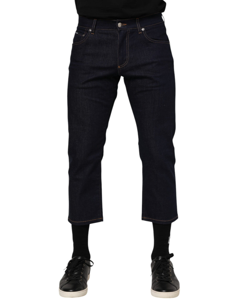 Dolce & Gabbana Dunkelblaue Baumwoll-Logo-Slim-Fit-Herren-Denim-Jeans