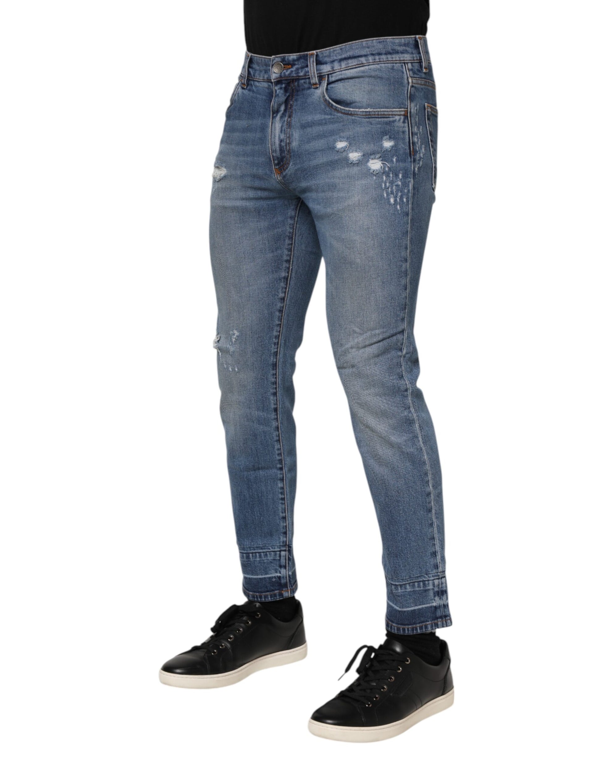 Dolce & Gabbana Blue Cotton Logo Plaque COMFORT Denim Jeans