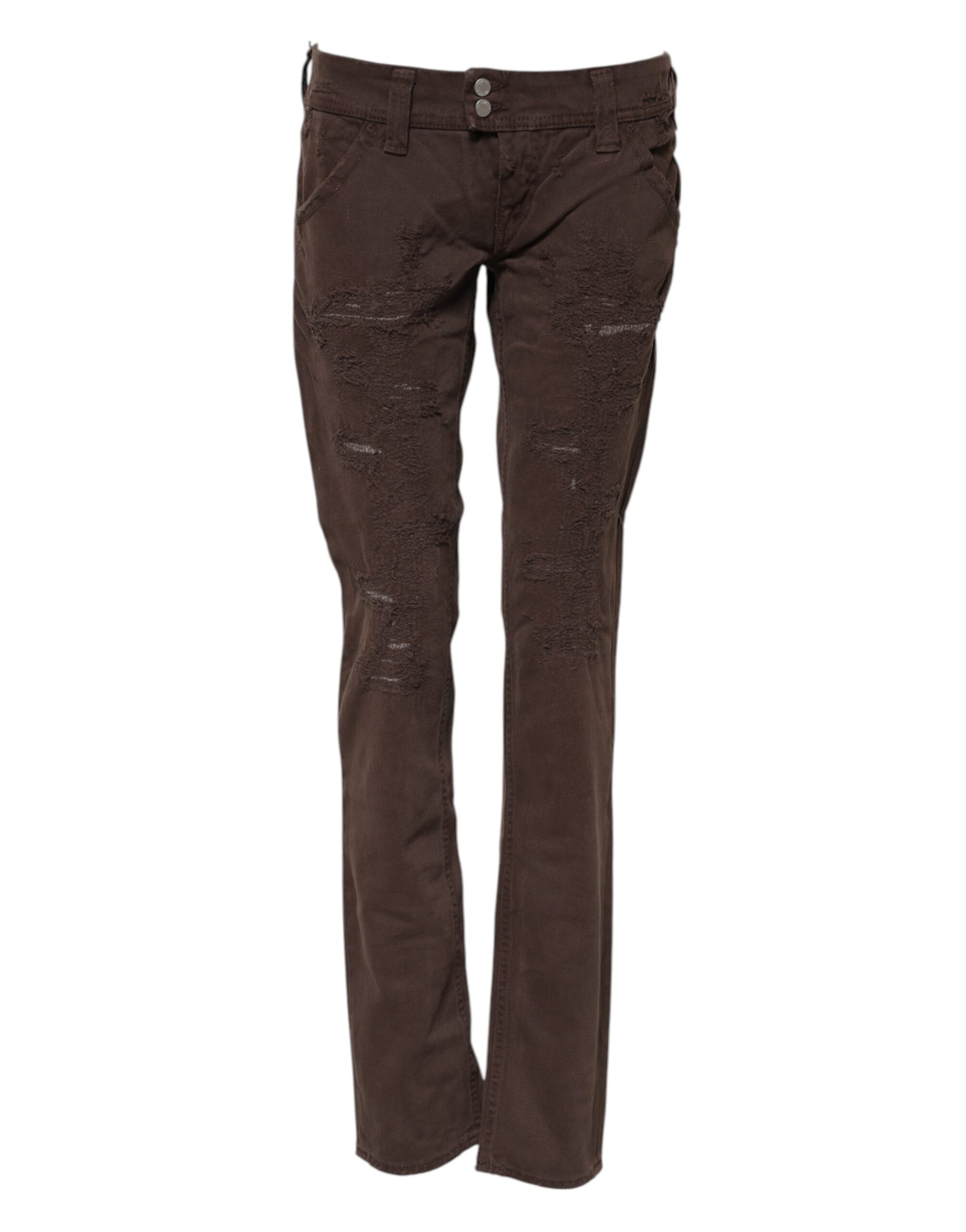 CYCLE Jean moulant décontracté en coton marron taille basse