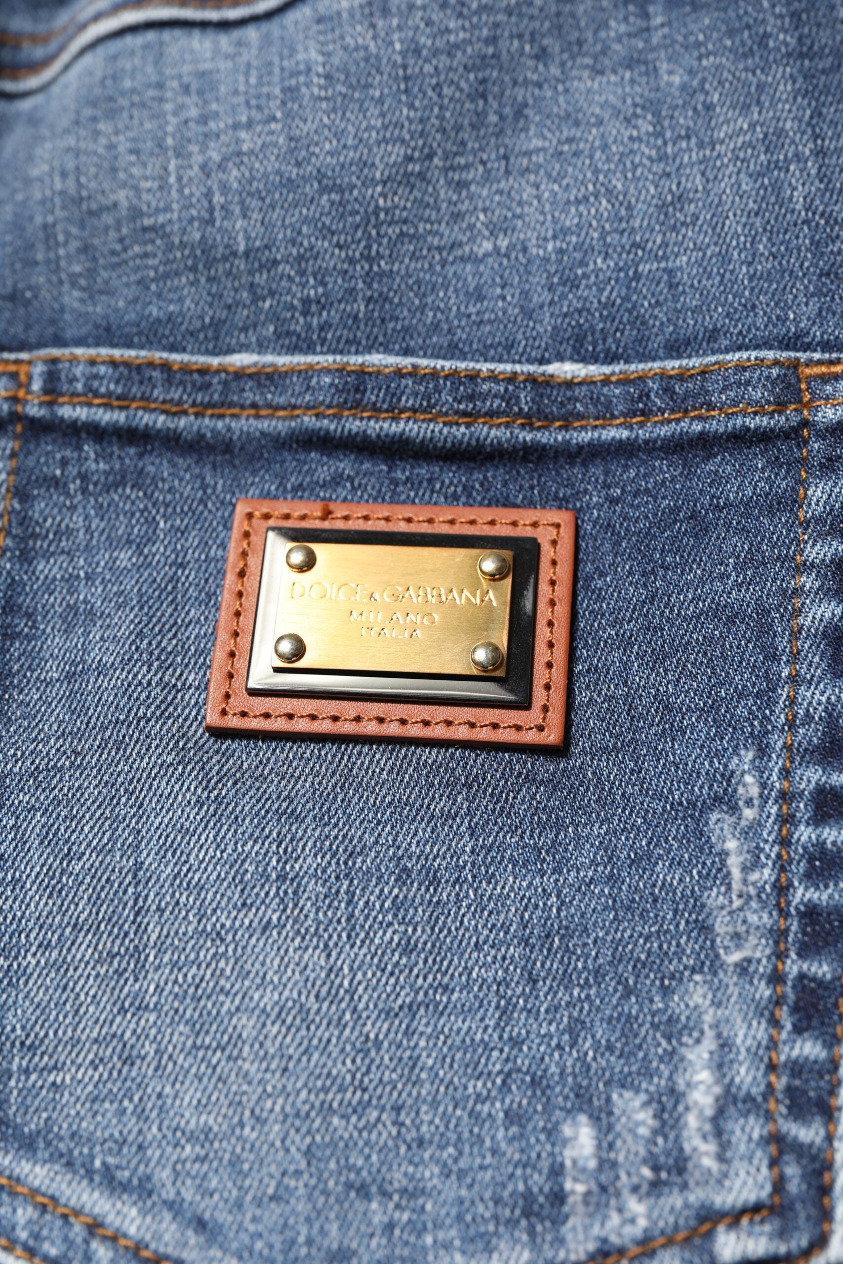 Jean en denim orné de strass bleus Dolce & Gabbana