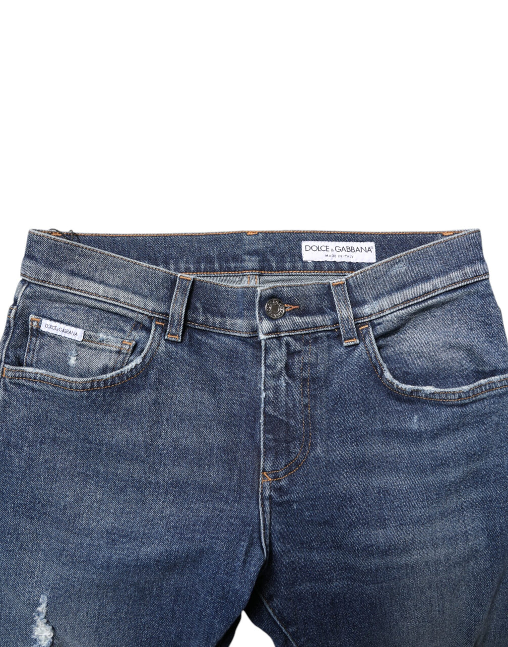 Jean en jean déchiré skinny en coton bleu délavé Dolce & Gabbana