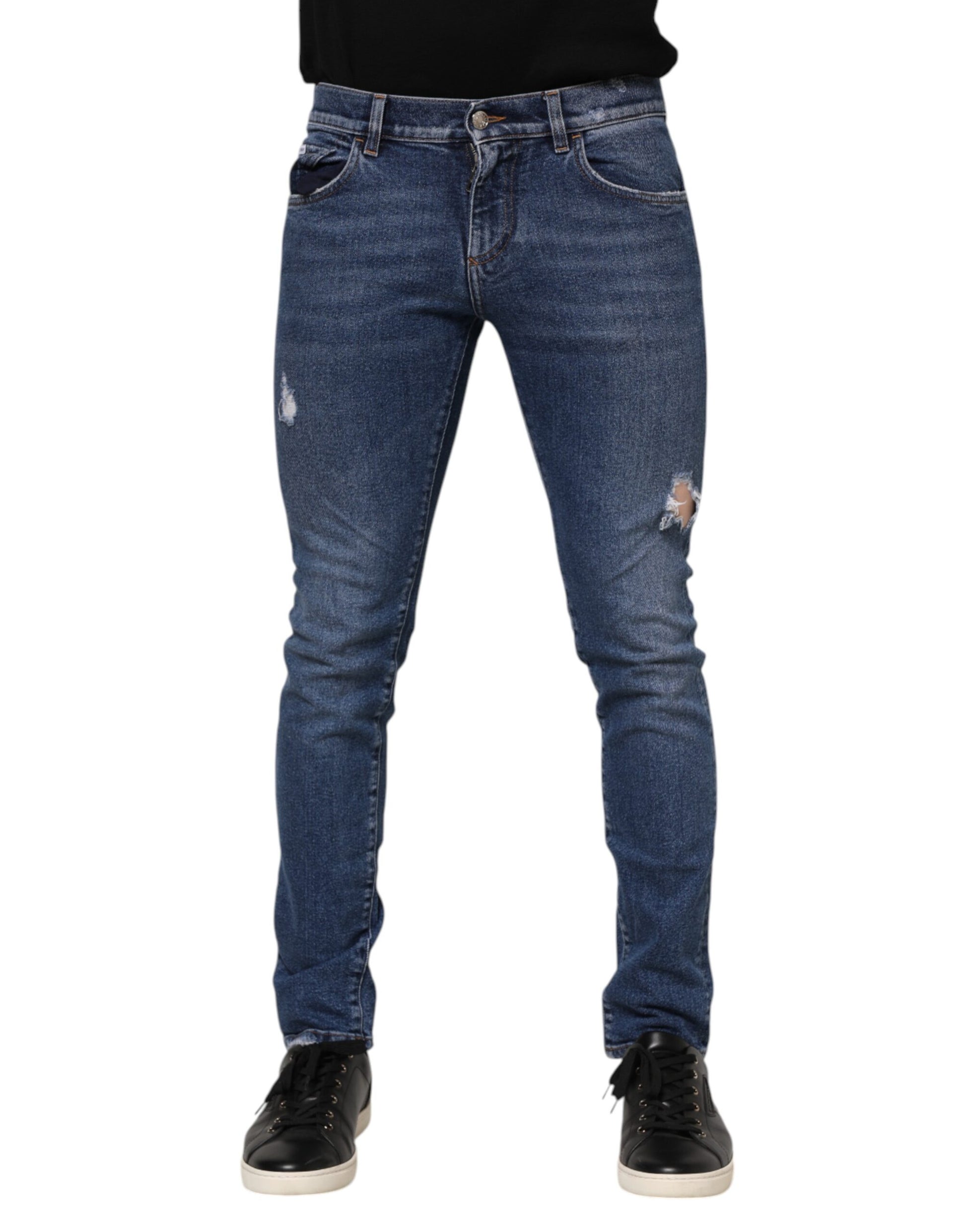 Jean en jean déchiré skinny en coton bleu délavé Dolce & Gabbana