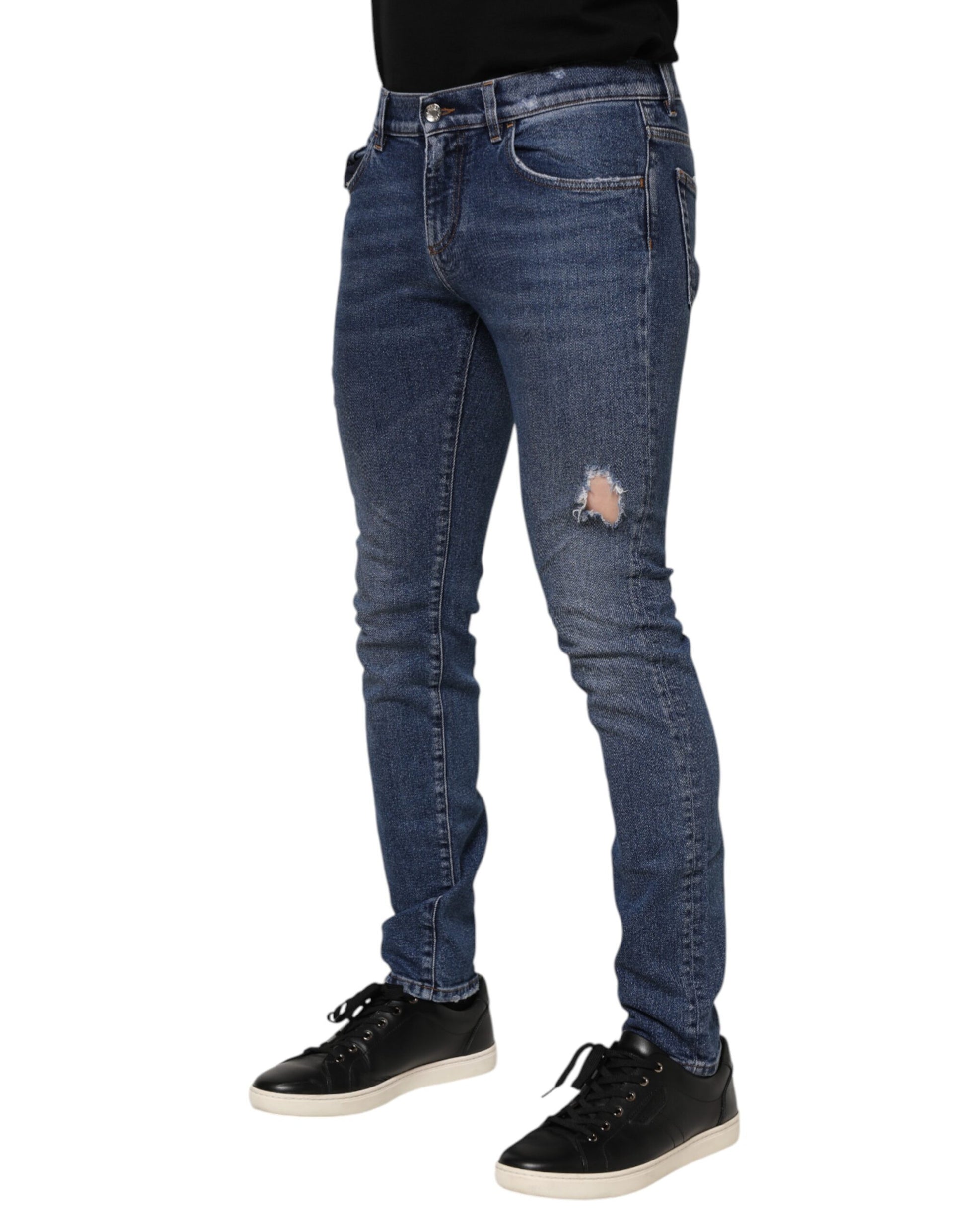 Jean en jean déchiré skinny en coton bleu délavé Dolce & Gabbana